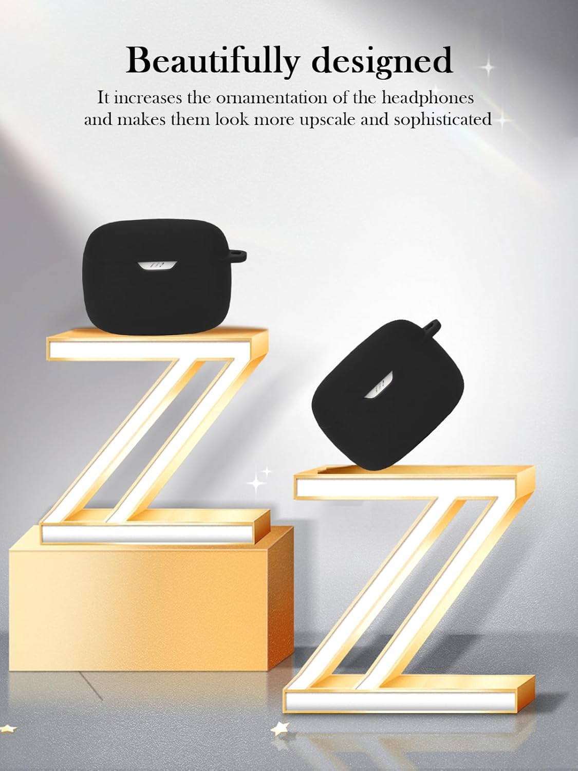 Case for JBL Tune 245NC TWS-True Wireless Earbuds,Soft Protective,BOVUGAC Silicone Case Cover with Keychain & Cleaning Kit & Lanyard for JBL Tune 245NC TWS Earbuds-Black - Image 3