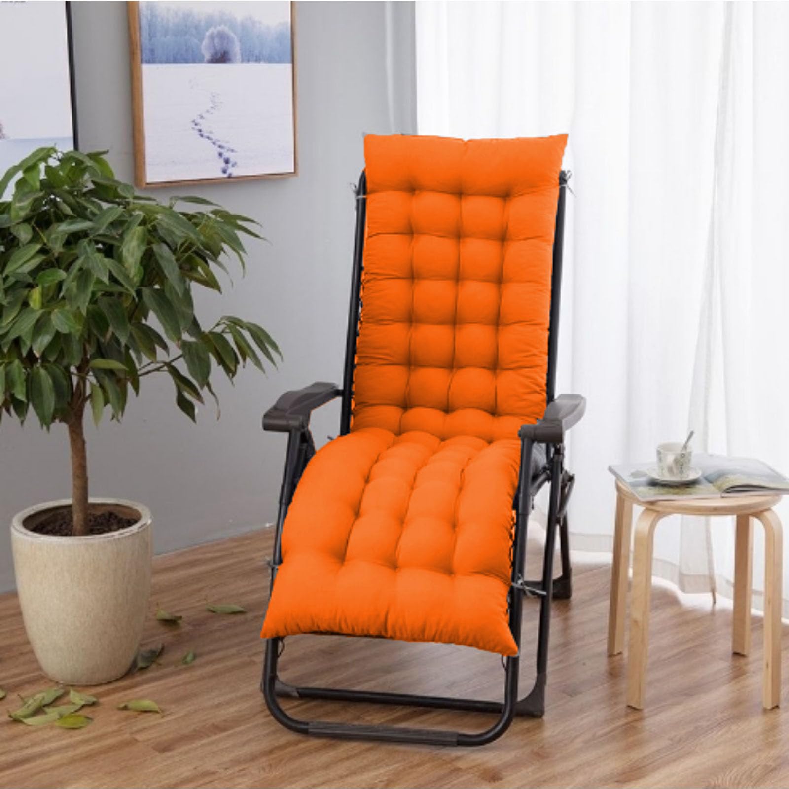 BangDon Solid Color Sun Lounger Cushion Portable Garden Patio Thick Padded Bed Rocking Chair Cushion with Anti-slip Straps for Travel Holiday (Orange,180 * 40cm)