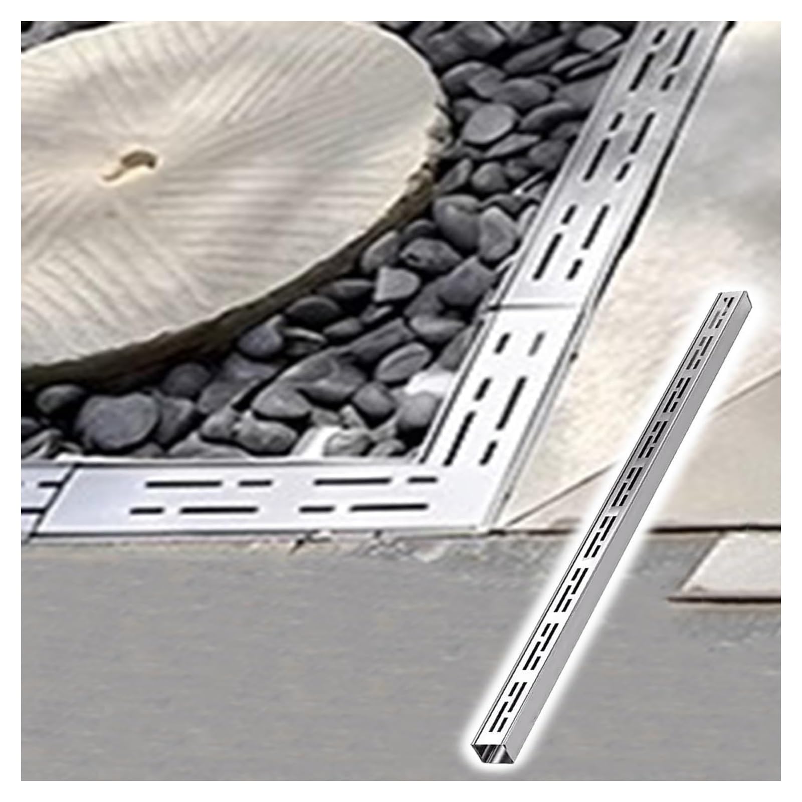 Stainless Steel Narrow Channel Drain GrateOutdoor Trench Drain System for Yard Patio & DrivewayShallow Drain Kit (H4*W15CM/H1.57*W5.91IN)