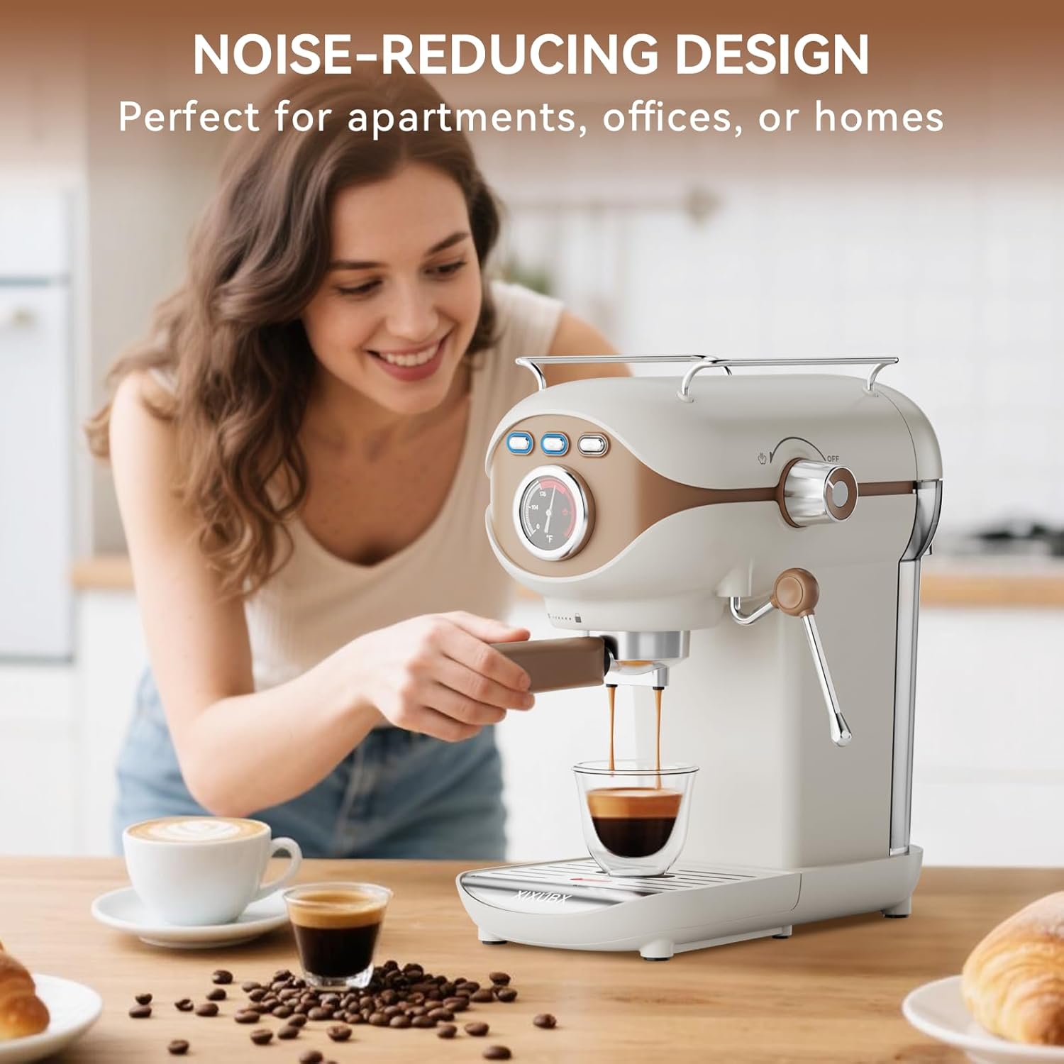 Espresso Machine 20 Bar, Compact Coffee Maker with Milk Frother Steam Wand Professional Espresso Coffee Machine with Removable Water Tank, Latte Cappuccino Machine for Home Office Use