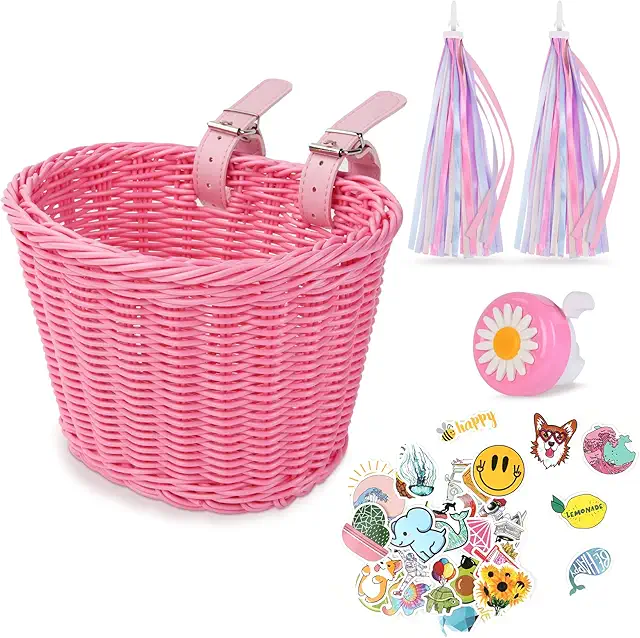 Flintronic Kids Bicycle Basket - Handwoven Pink Bike Accessory for Girls & Boys
