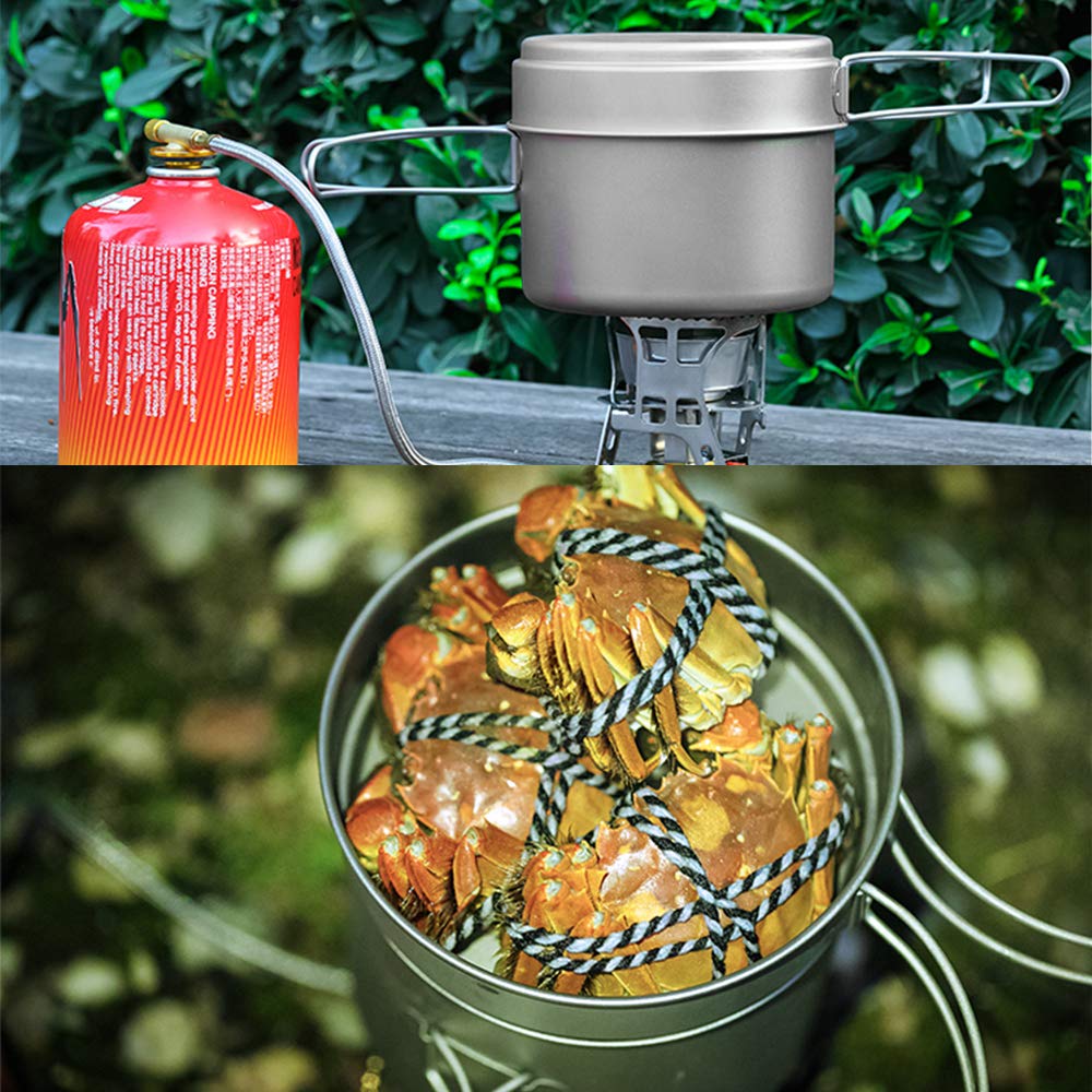 Lixada Zestaw garnków z czystego tytanu, 1100 ml / 1600 ml + patelnia 350 ml / 500 ml, Φ125 x 102 mm, ze składanym uchwytem, na kemping, wędrówki (1600 ml + patelnia)