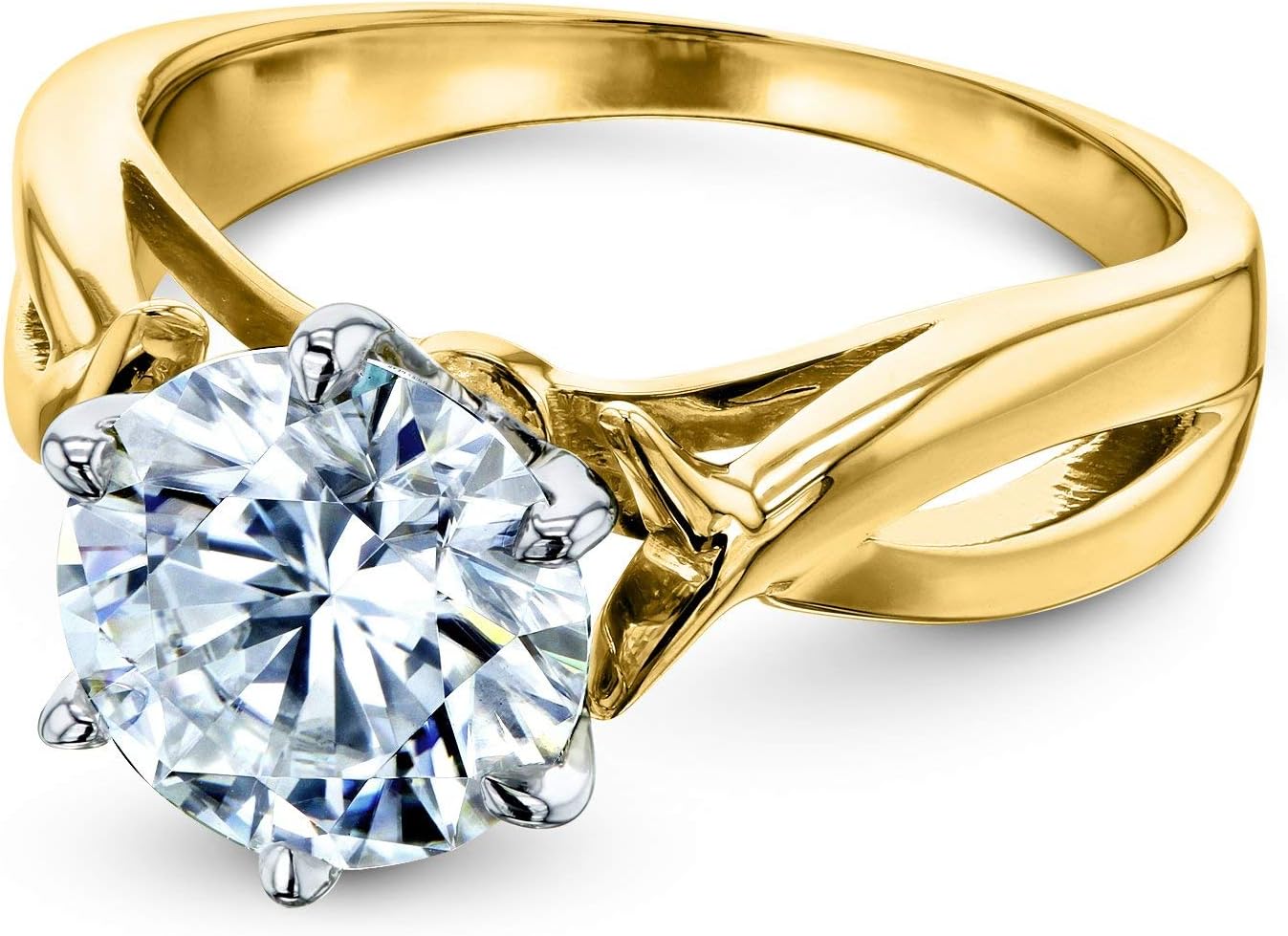 Kobelli Forever One Moissanite Solitaire Open Shank Twist Engagement Ring 1 9/10 Carat 14k Yellow Gold (DEF/VS), 6