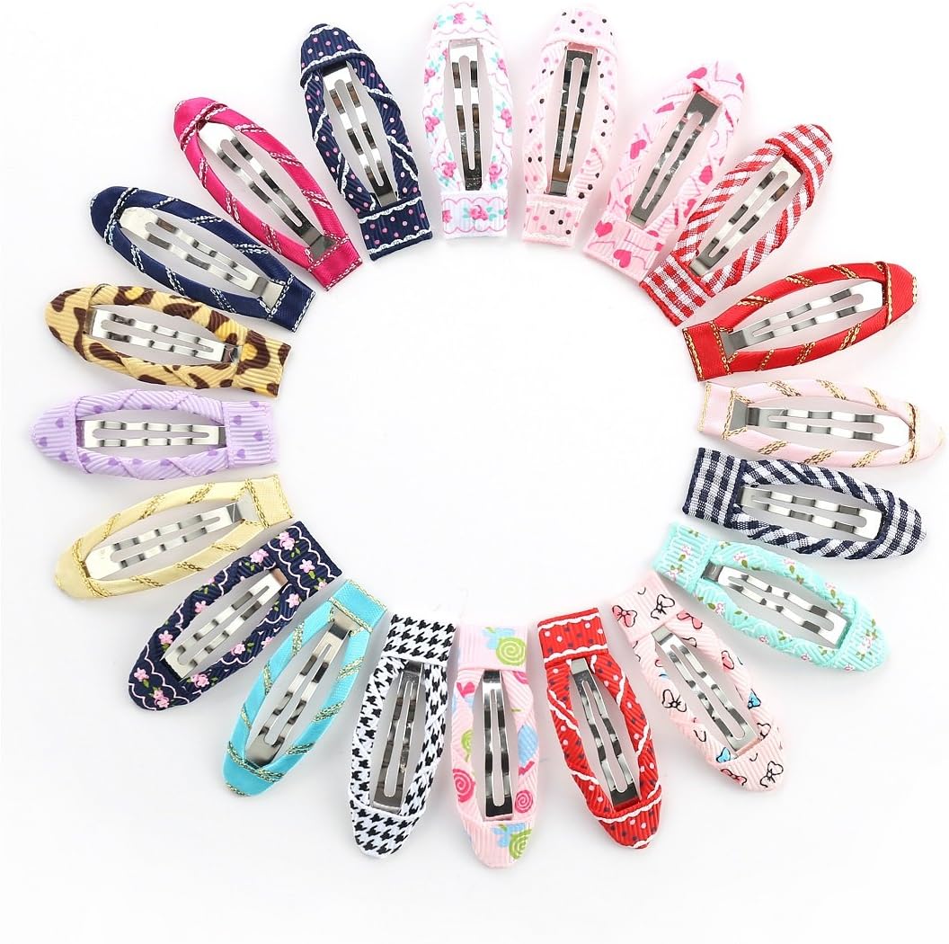 20pcs/pack 2 Inch No Slip Snap Hair Clips Ribbon Wrapped Barrettes for Girls Toddlers Kids Women Accessories(20Pcs)