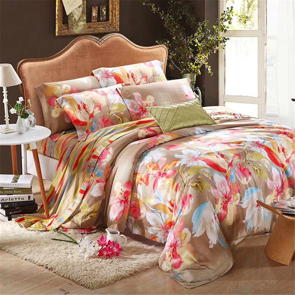 Northern Lights Tencel bedding series Colorful flowers 60S Quilt cover & Flat sheet & Pillowcase