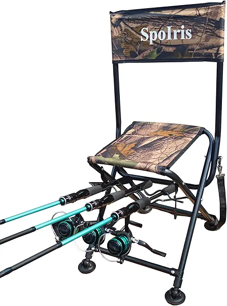 Fishing Chair with Rod Holder for Adults Outdoor Foldable Fishing Stool, Portable Camping Chair, with Rotating Soft Cushion Foot, Suitable for Beach, Travel, Picnic, 350 Lbs.