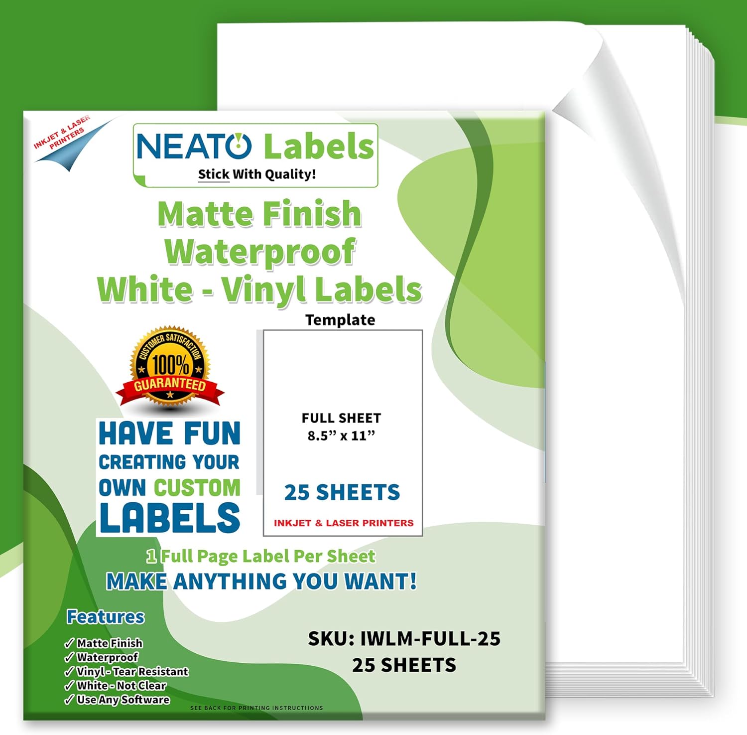 Custom Printable Matte Vinyl Stickers (8.5" x 11") Waterproof, Tear