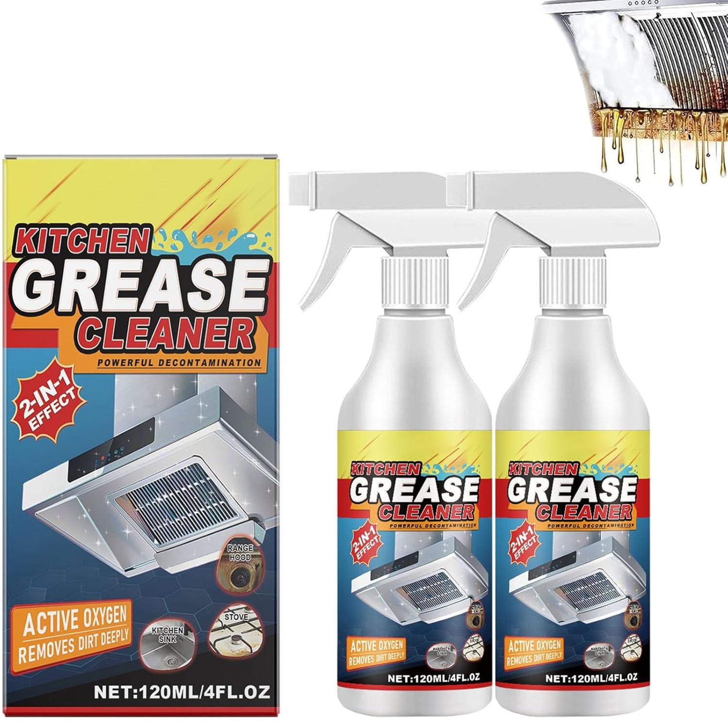 2pezzi Detergente potente per grassi da cucina,Detergente spray per macchie di olio da cucina,Detergente spray multiuso in schiuma,Detergente per macchie di olio pesanti