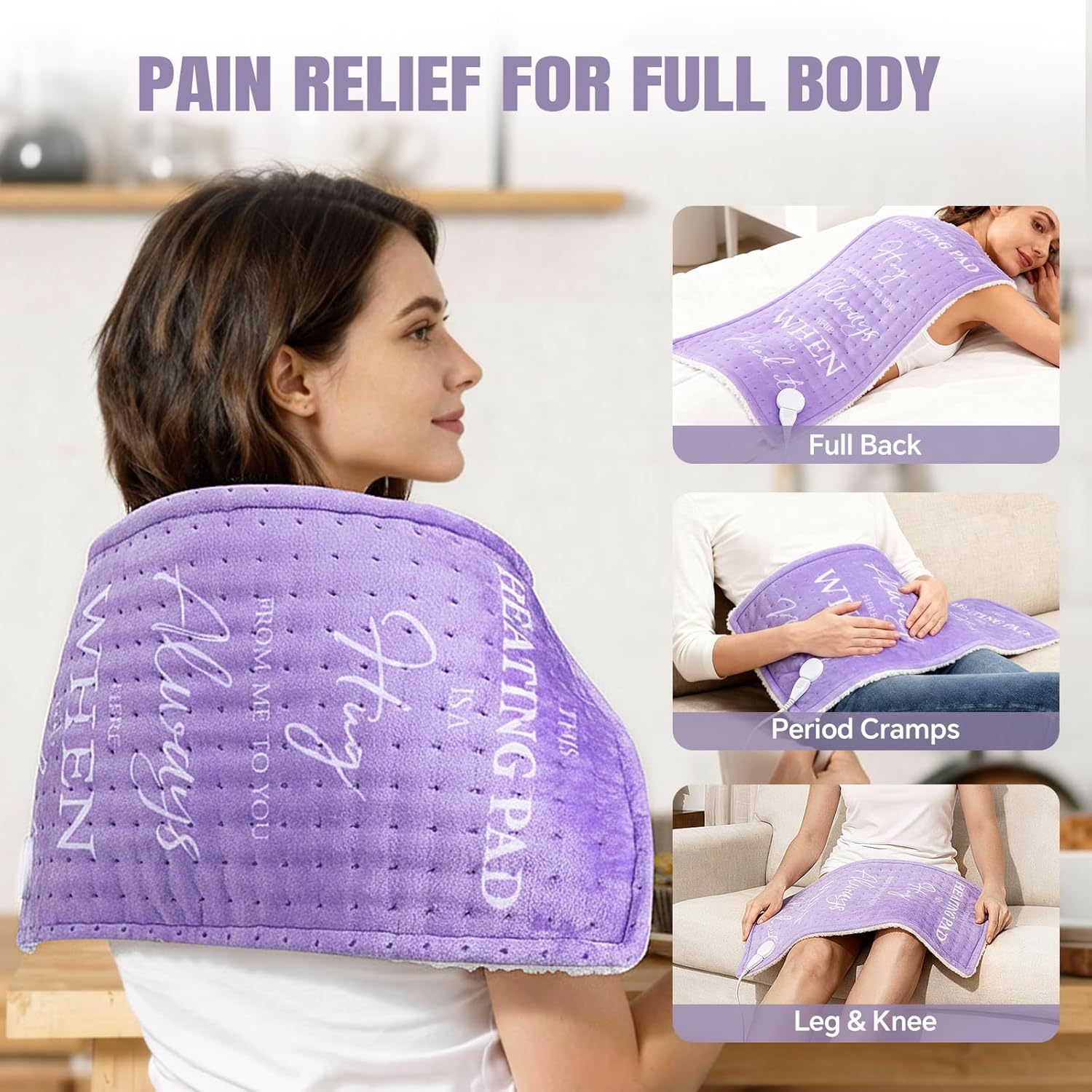 Purple Heating Pad for Back Period Cramps Neck Shoulder Pain Relief, Portable Electric Heat Pads Gifts Ideas, Funny Useful Self Care Unique Christmas Birthday Gift for Women Mom Her Wife Girlfriend - Image 2