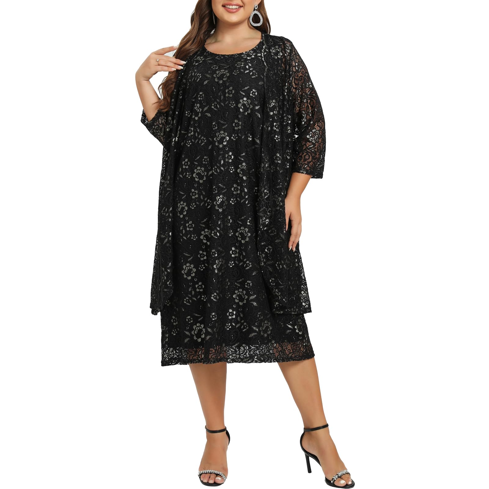 Womens Plus Size 2 Piece Mother of The Bride Dress Formal Evening Jacket Set Mother Gifts Special Occasion