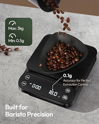Miniatura 3 de Maestri House Báscula de café S3 con temporizador, báscula digital recargable de 6.6 lbs0.00 oz, 3 modos de preparación, relaciones ajustables y