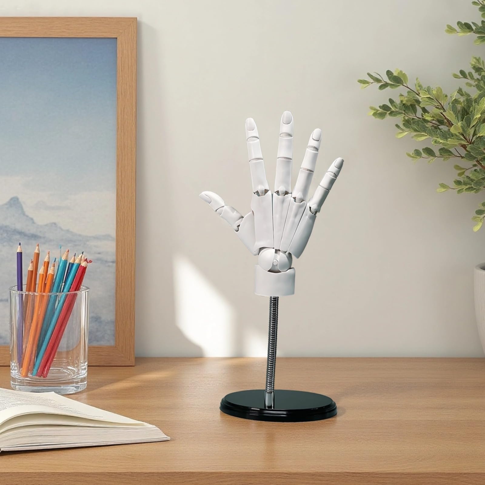 Main articulée de mannequin, modèle de main d’artiste 20 cm, échelle 1:1, main posable et flexible pour dessin, peinture et présentation, PVC blanc avec socle, référence anatomique