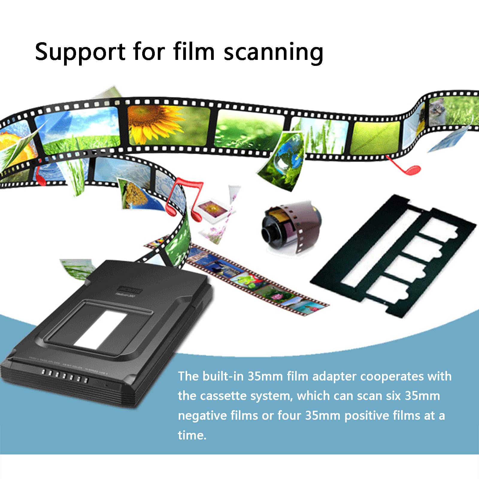 Scanner Piano A4, Scanner per Foto e Documenti, risoluzione Ottica 4800 DPI, velocità di scansione Rapida di 8 Secondi, Scanner per Documenti per Foto a Colori, Immagini, pellicole, Negativi