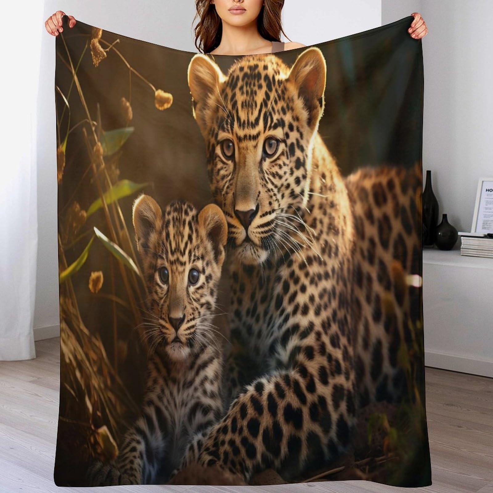 Couverture polaire léopard en flannel 130x150 cm extra douce pour lit et canapé