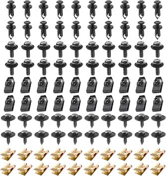 Downhill 100 PCS Car Body Fender Bumper Splash Guard Fixing Clip, U-Screws and Bolts Kit, Undertray Screws, Universal Engine Under Cover Splash Guard Protects Body Bolts Black
