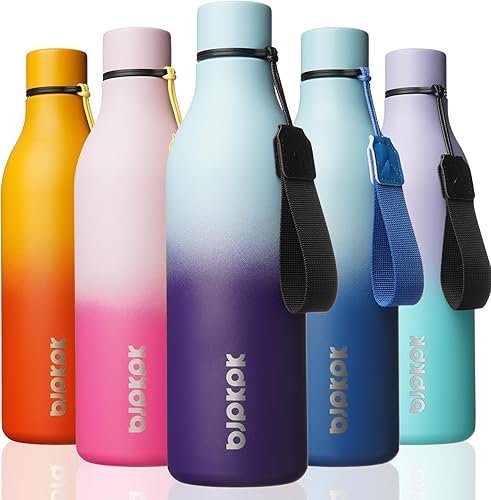 Miniatura 25 de BJPKPK - Botellas de agua aisladas, 25 onzas, de acero inoxidable con correa, botellas, tazas, frascos sin BPA, a prueba de fugas, frascos térmicos