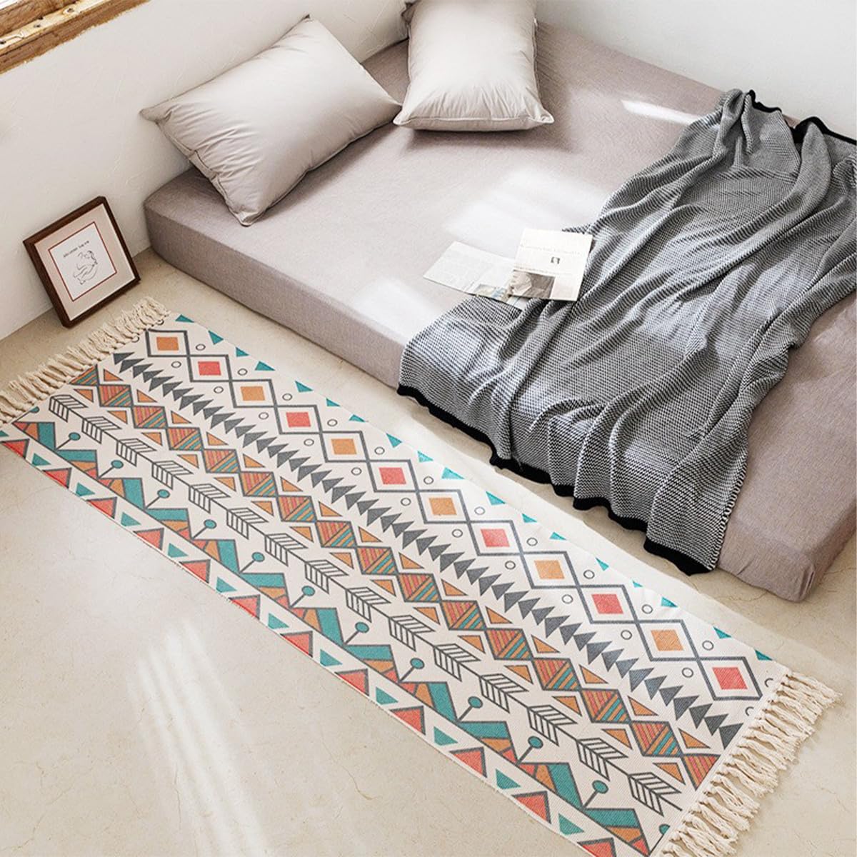 Tappeto da Ingresso 60x130 cm con Nappa, Tappeto Colorato a Pelo Basso, Passatoia Lavabile in Lavatrice Antiscivolo per Camera da Letto Soggiorno Cucina Salotto Tappetino per Interni