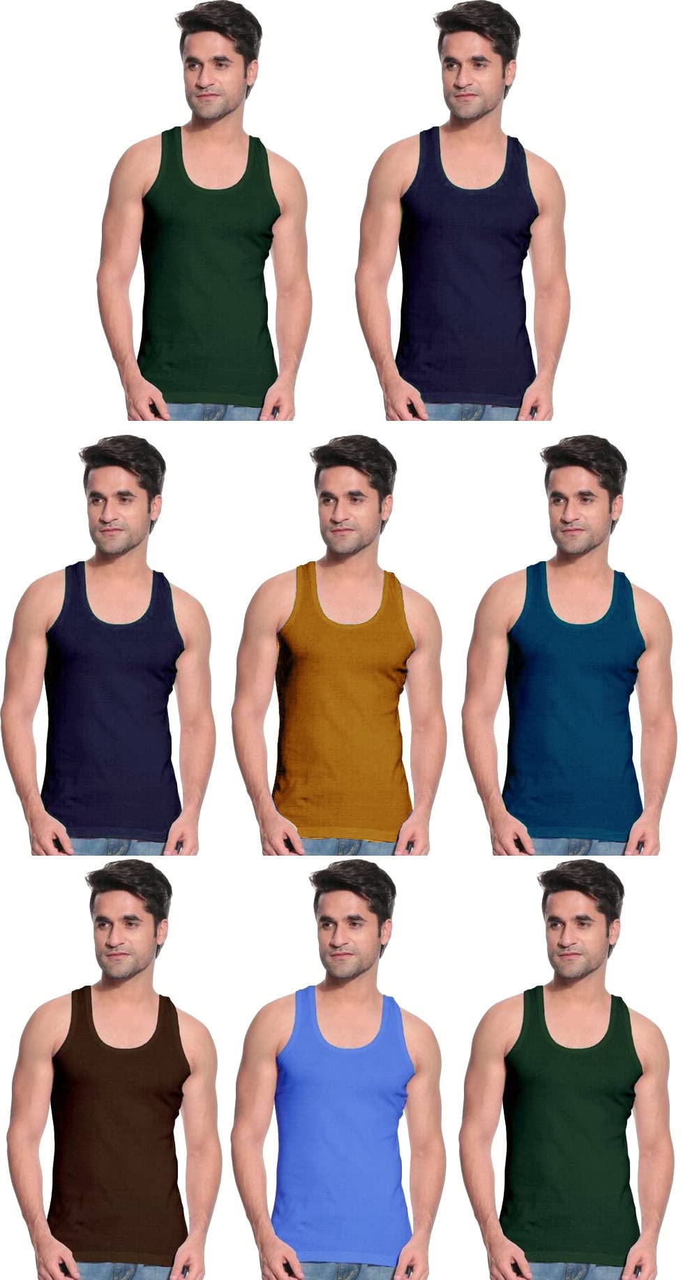 Plain/Solid Cotton Scoop Neck Sleeveless Men's Vest - Pack of 8 (#Josh-Fine-RN) (Color May Vary)-image-31