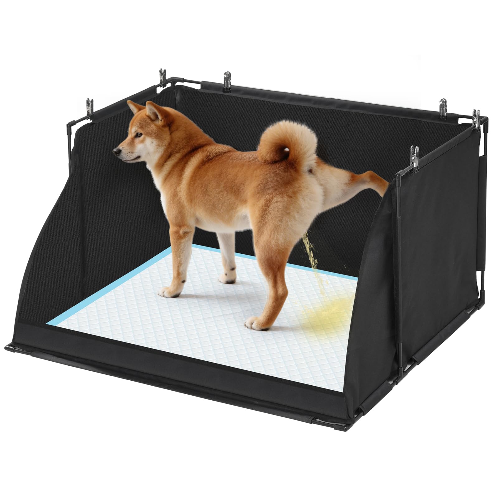 Uross Dog Pee Pad Holder with High Walls, Foldable Indoor Puppy Potty Training Station, Extra Large No-Spill Pet Litter Box Toilet for Male Dogs to Stop Peeing in House- Black