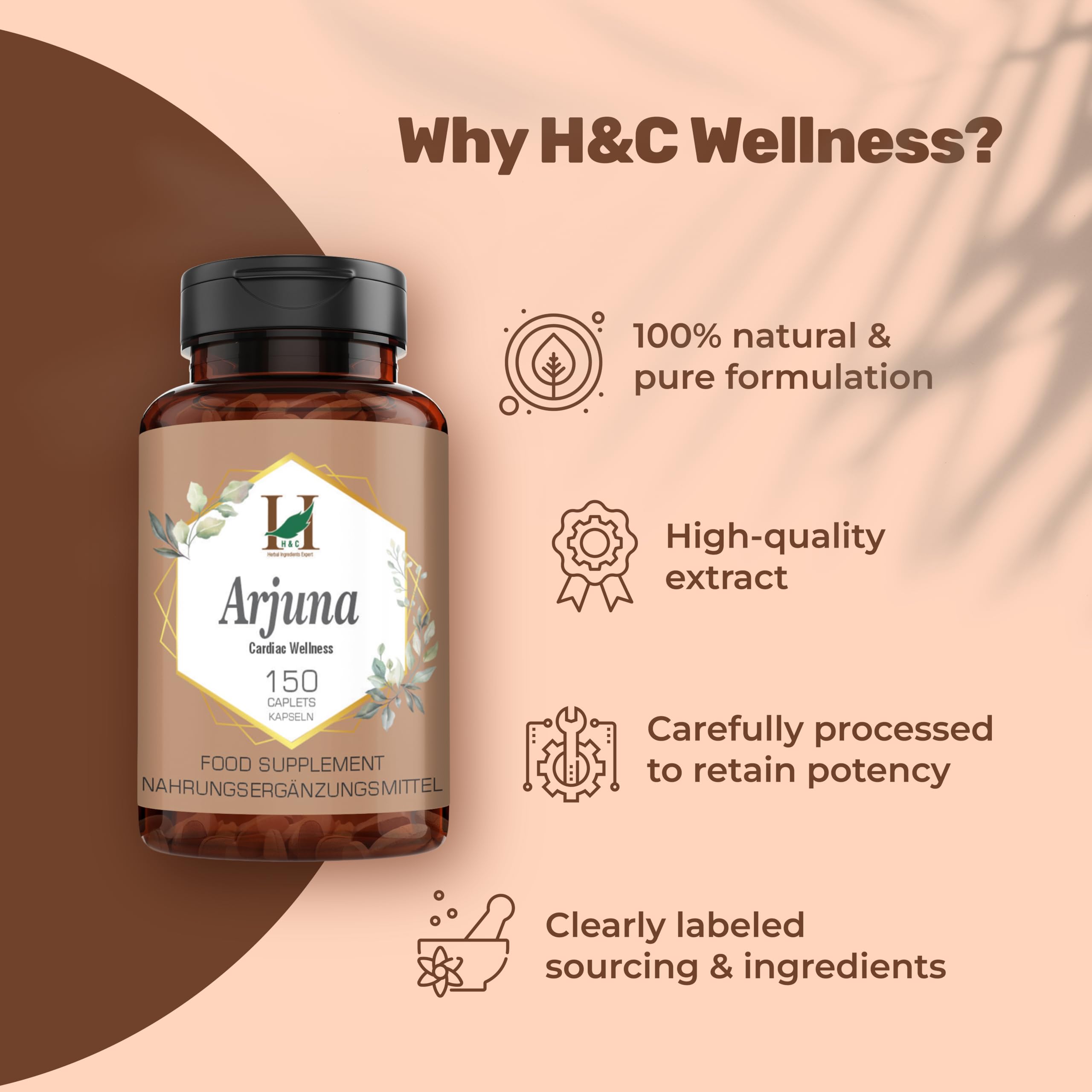 H&C Arjuna Tabletten (Terminalia arjuna) – 750 mg, 150 Stück | für gesundes Herz (750 mg)