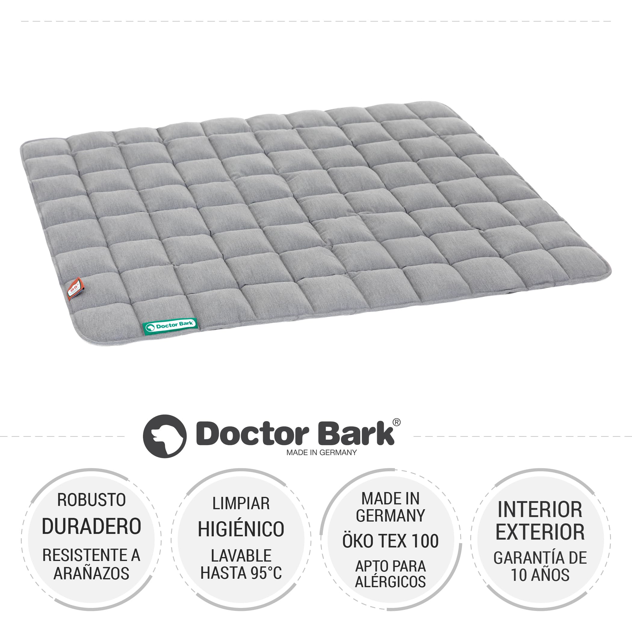 Doctor Bark Manta, Perros Grandes/hundematte, Gris Claro, para alérgicos, antiarañazos, Transpirable, Estable, Resistente, Apto para Lavadora y Secadora. - Lavable a 95 °C - Tamaño a Elegir