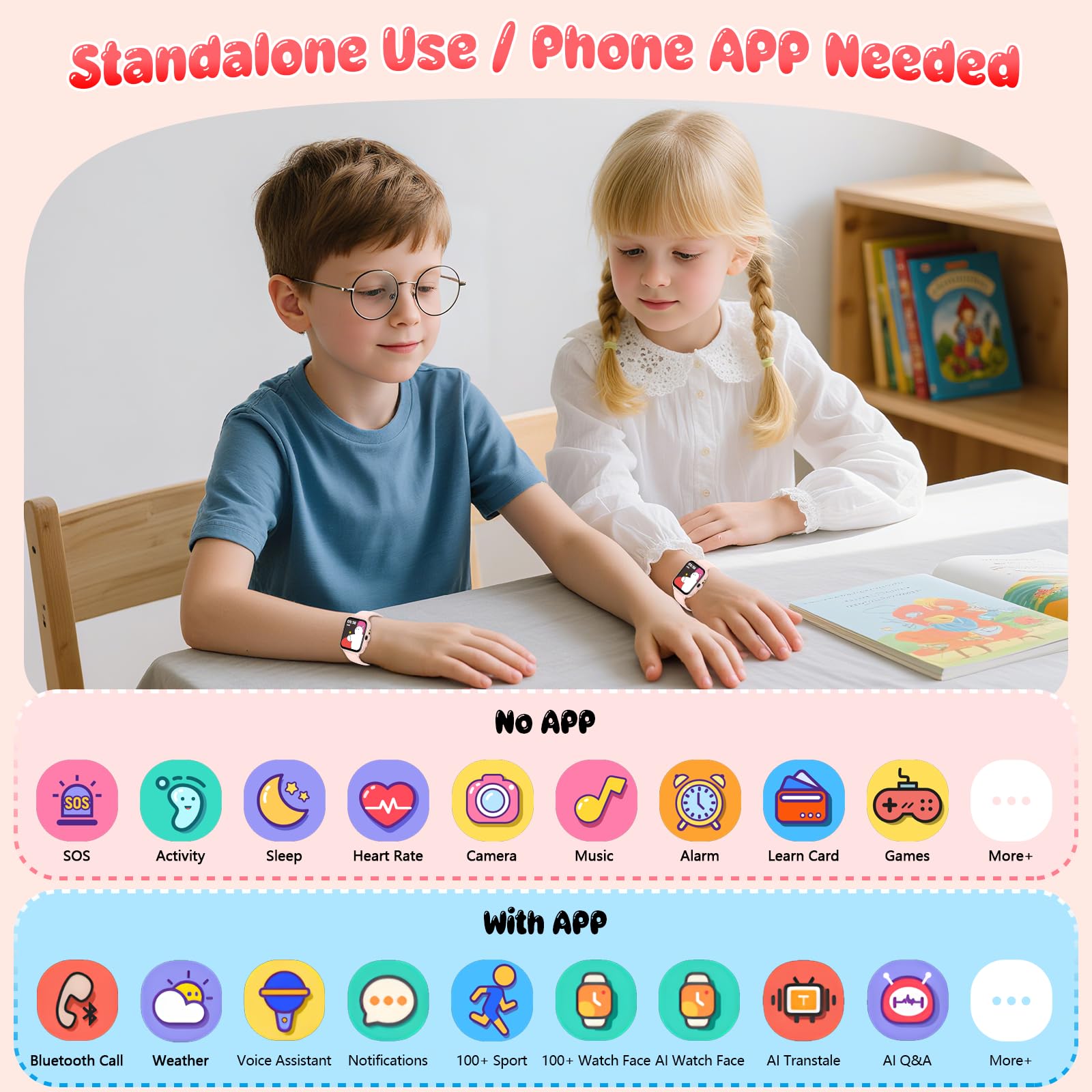 Smart Watch for Girls, Kids Watch Gifts for Girls with Game Camera Music Player Pedometer Flashlight Alarm Clock Heart Rate/Sleep Monitor, IP68 Waterproof 100+ Sport Fitness Tracker Watch Toys for Kid