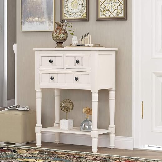 Merax Narrow Console Sofa Table Sideboard with 3 Storage Drawers and Bottom Shelf for Living Room, Entryway