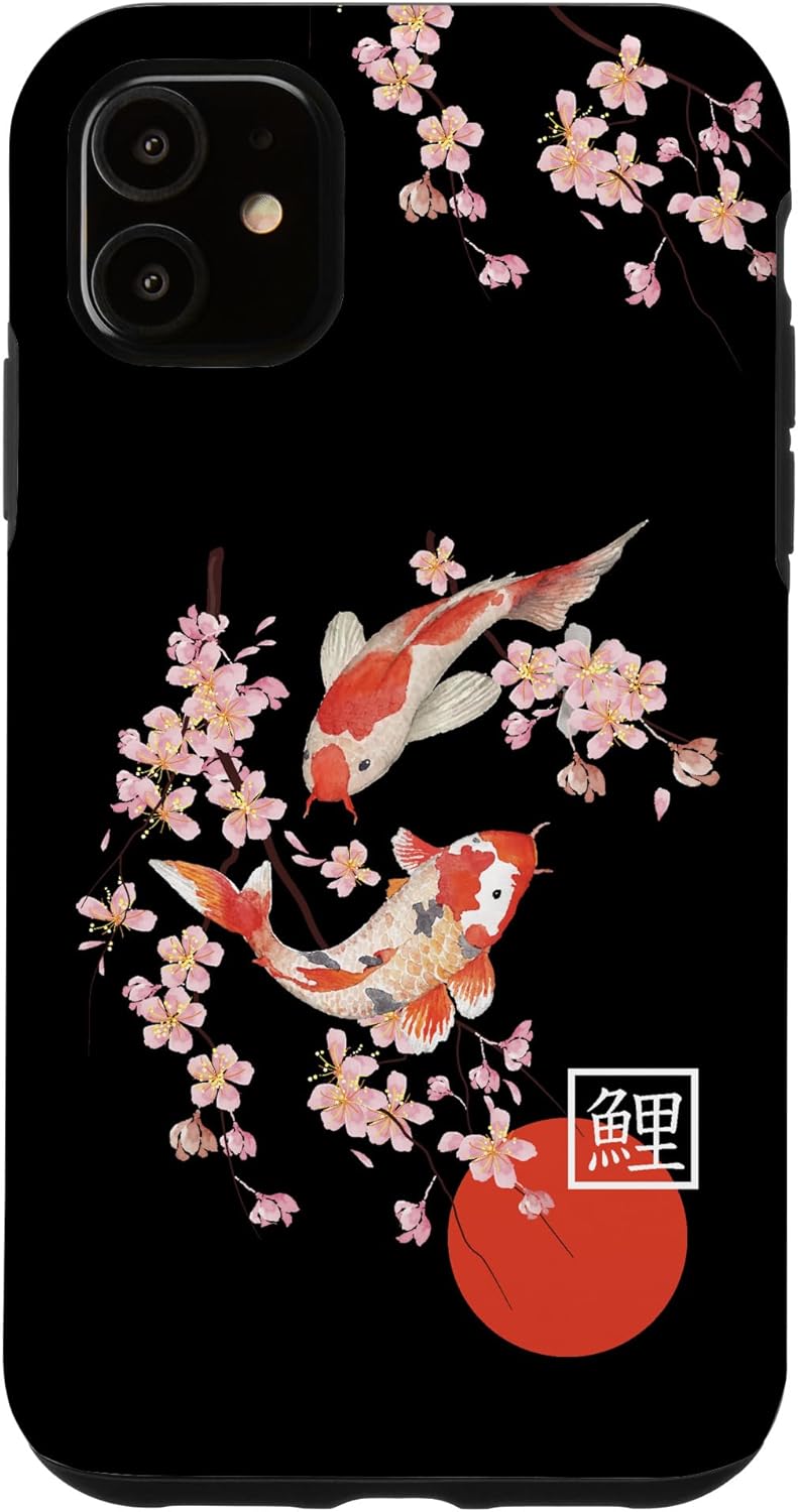 iPhone 11 Cherry Blossom Koi Carp Fish Japanese Sakura Graphic Art Case