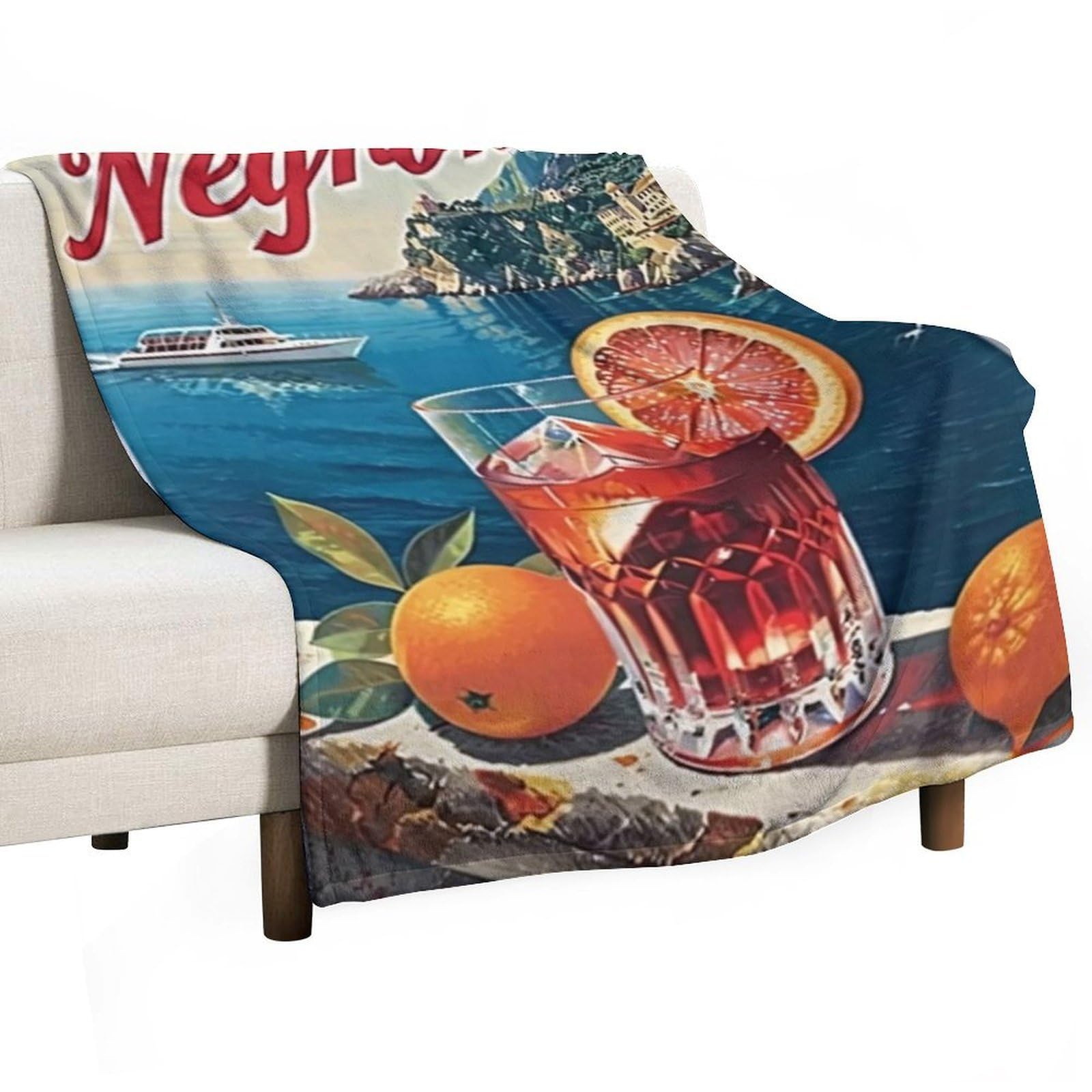 YHGSREUOH Negroni Cocktail Italian Coastal Town 04 Flannel Blankets Fleece Soft Throw Lightweight Plush Gifts for Couch, Bed, Cozy Sofa Plush, Chair, Lovers 100x130cm(40x50in)