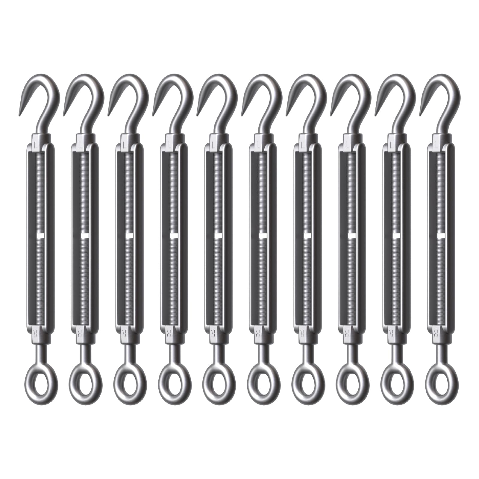 RiaYer 10 Pack Stainless Steel M6 Hook and Eye Turnbuckle, Heavy Duty Wire Rope Tensioner, Adjustable Hardware Kit for DIY String Light and Picture