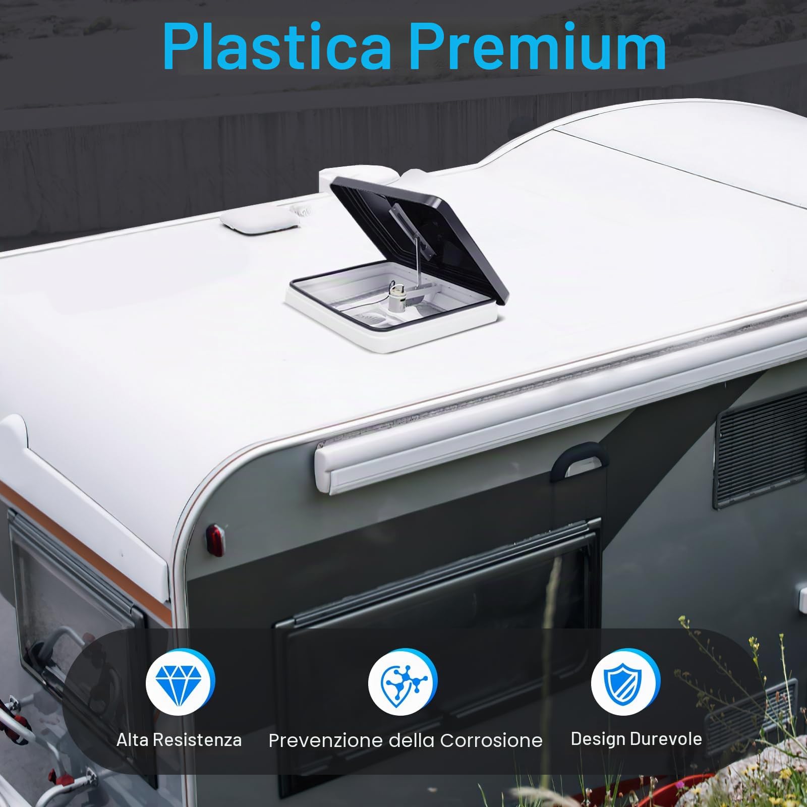 Locale da tetto per roulotte o camper, 42 x 42 cm, con protezione per la privacy per roulotte/camper con apertura da 14 x 14 pollici