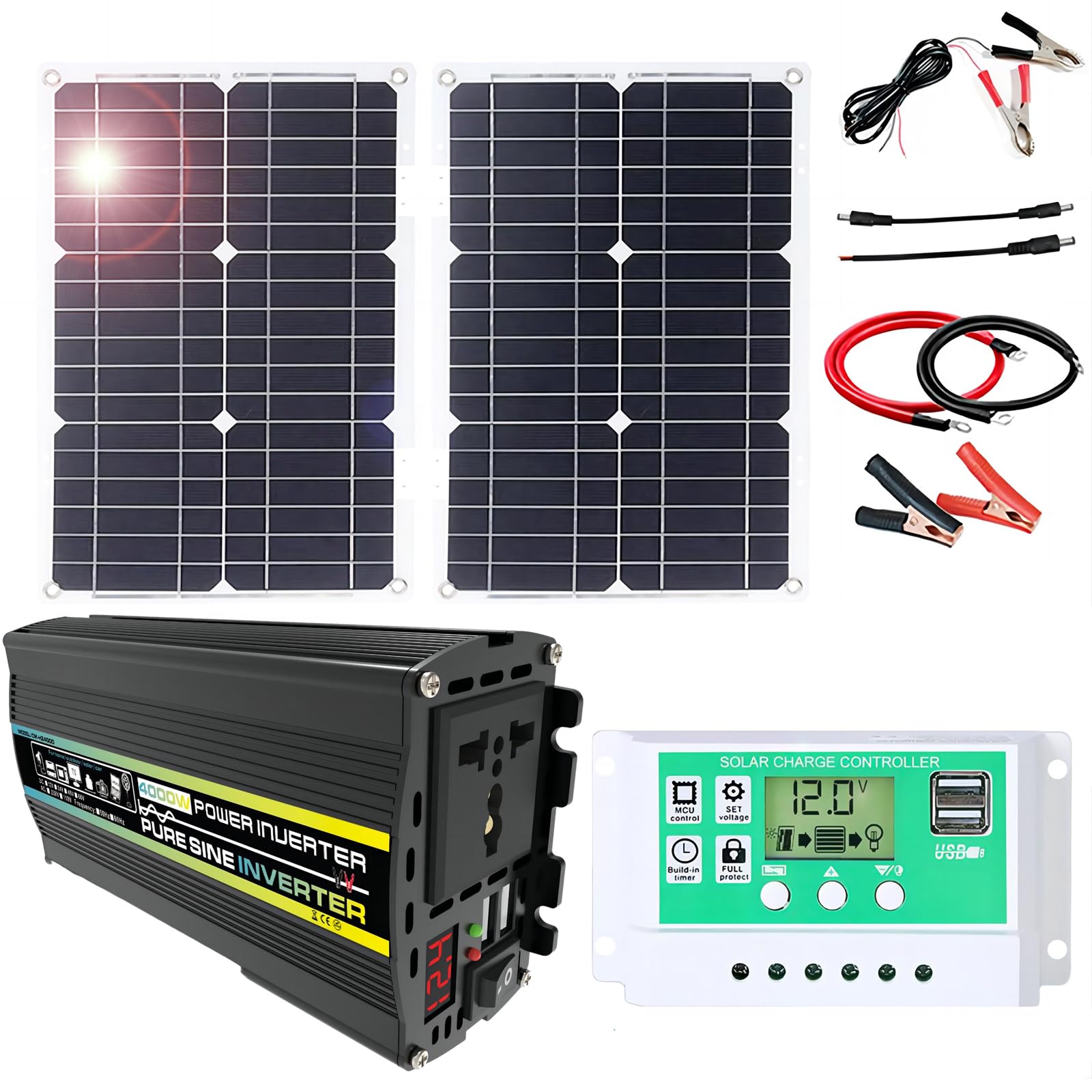 Miizoo One Color Off Grid Solar Panel Kit (50W/75W/100W) Monocrystalline Foldable Waterproof With 50A Charge Controller, Inverter And Alligator Clips For Motorhomes, Boats, Camping And Outdoors
