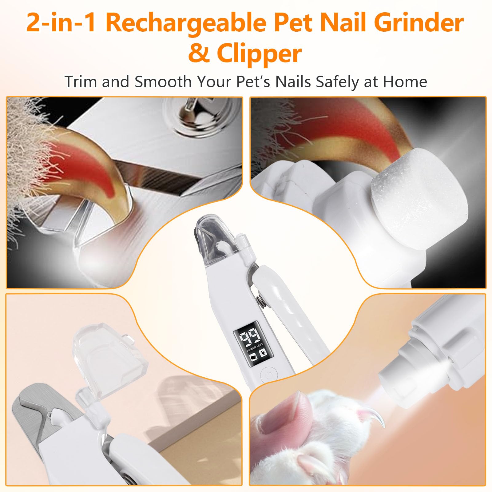 2-in-1Dog Nail Clippers & Dog Nail Grinder,Dog Nail Trimmers with LED Lights,USB Rechargeable,Quick Sensor and Splash Guard,Cat Nail Clippers Trimmers for Small,Medium,and Large Dogs & Cats - image 3