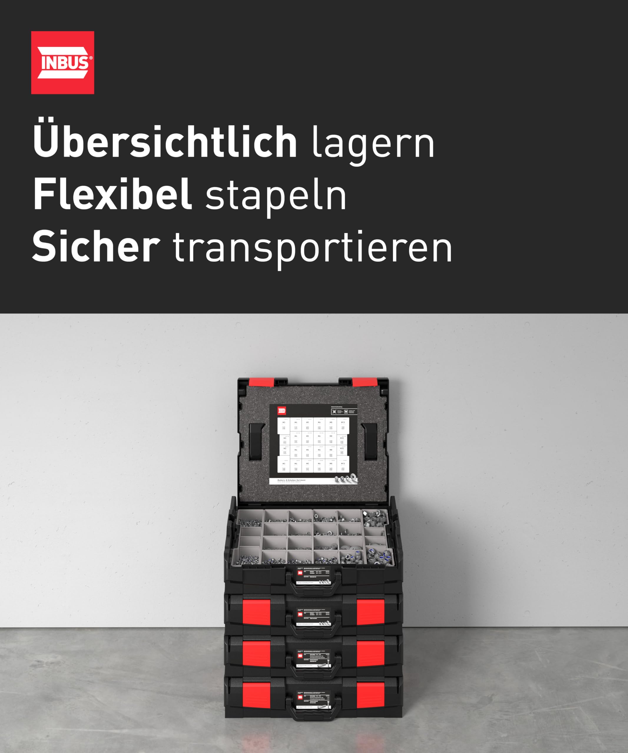 INBUS® Muttern und Unterlegscheiben Sortiment in L-BOXX (Edelstahl A2), 6590 Stück — Das Original