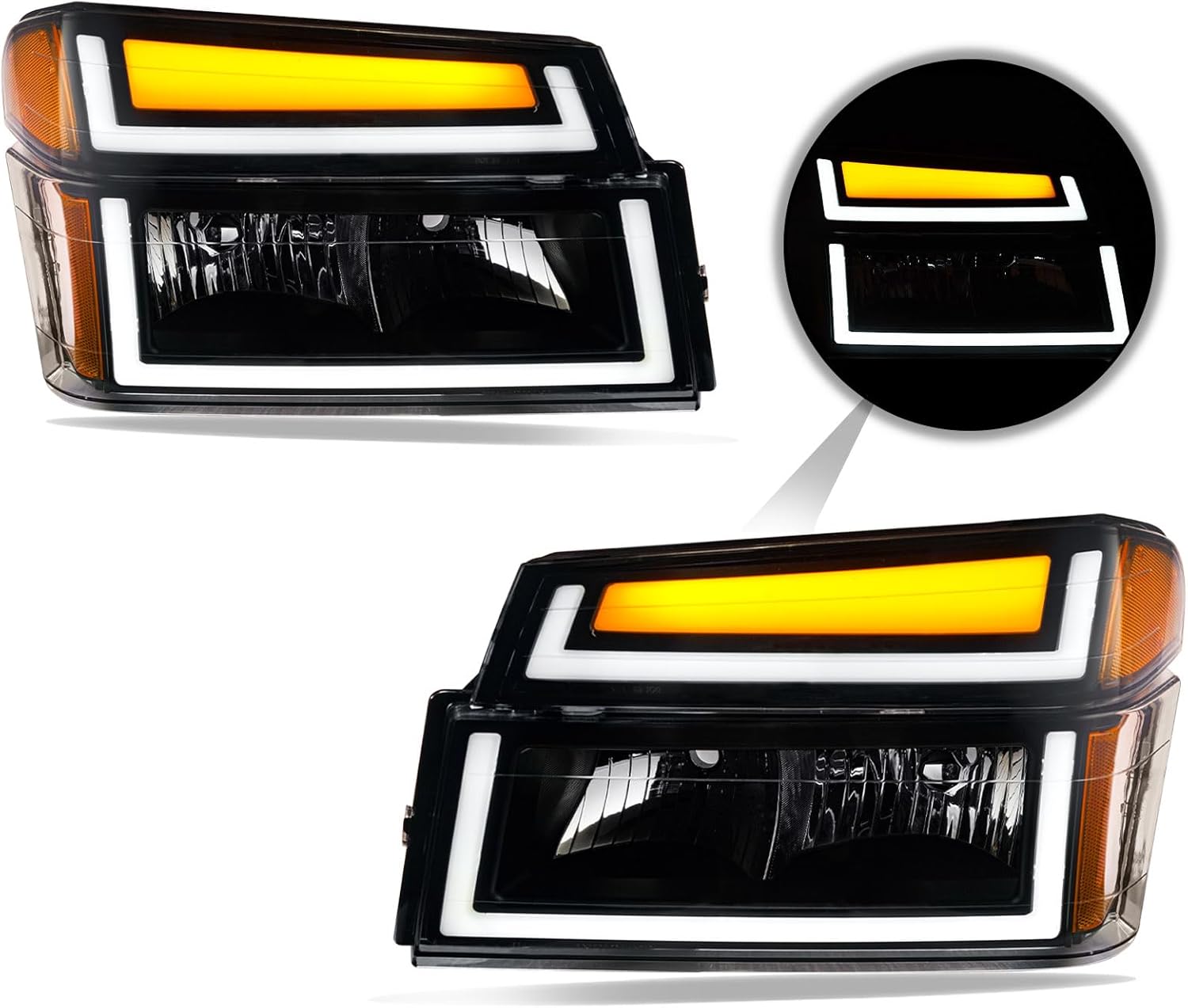 LED DRL Headlights fit 2004-2012 Chevy Colorado GMC Canyon / 07-08 Isuzu i290 i370 / 2006 Isuzu i280 i350 Left and Right Side Headlamp Replacements Black Housing Amber Reflector