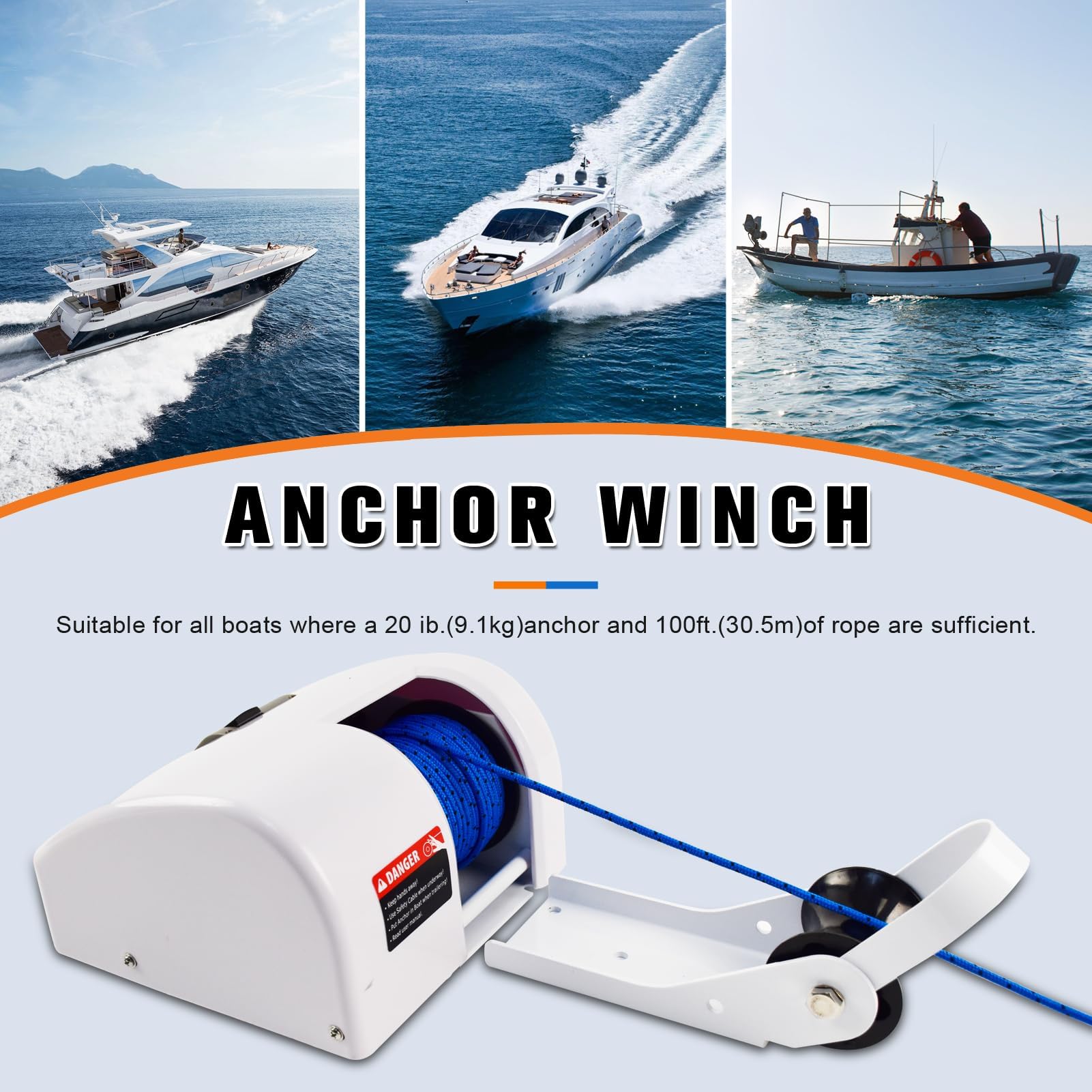 Verricello Elettrico per Ancora 12v per Uso Marino con Telecomando per Ancora Marina in Acqua Salata per Barca da Pesca, Pontone