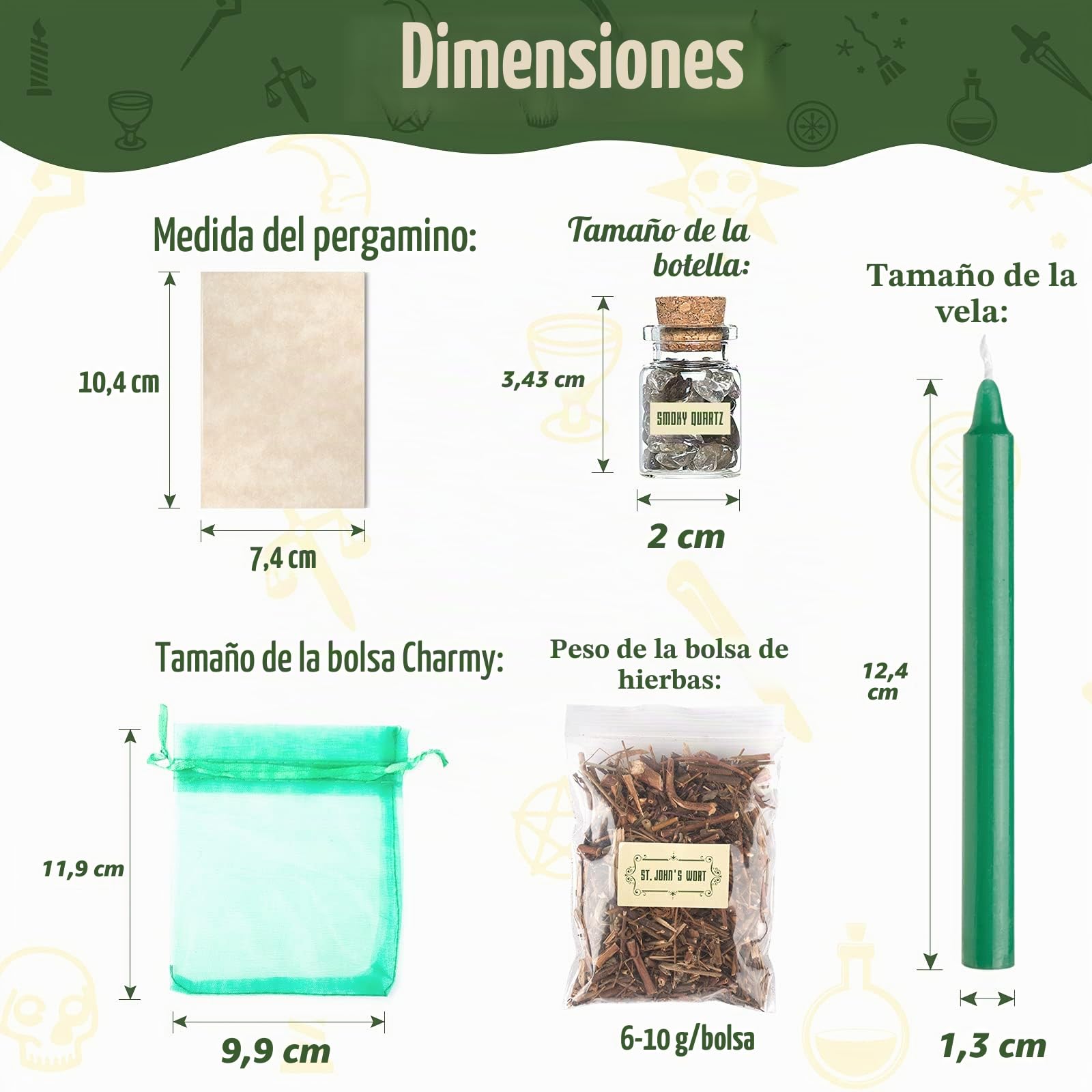 Kit de iniciación de brujería, suministros de brujería para altar wiccano - 63 paquete de cristales, hierbas secas, velas mágicas de colores, bolsas de encanto y sal ritual de brujas para hechizos