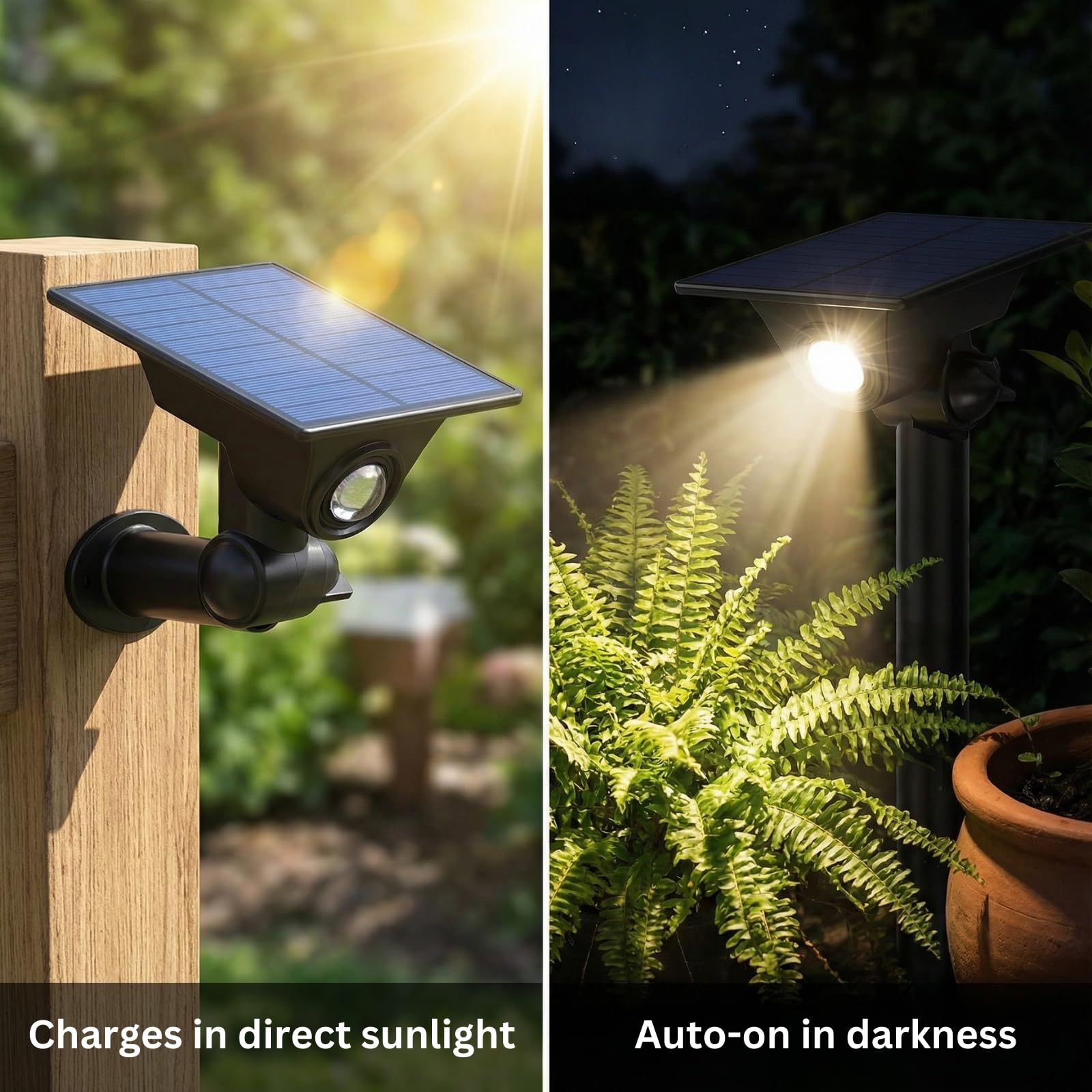 Auraglow Faretti Solari a Picchetto, Montaggio Terra o Parete, Set da 8 | Accento LED da esterno per alberi e piante, IP54, batteria al litio, doppia installazione, nessun cablaggio