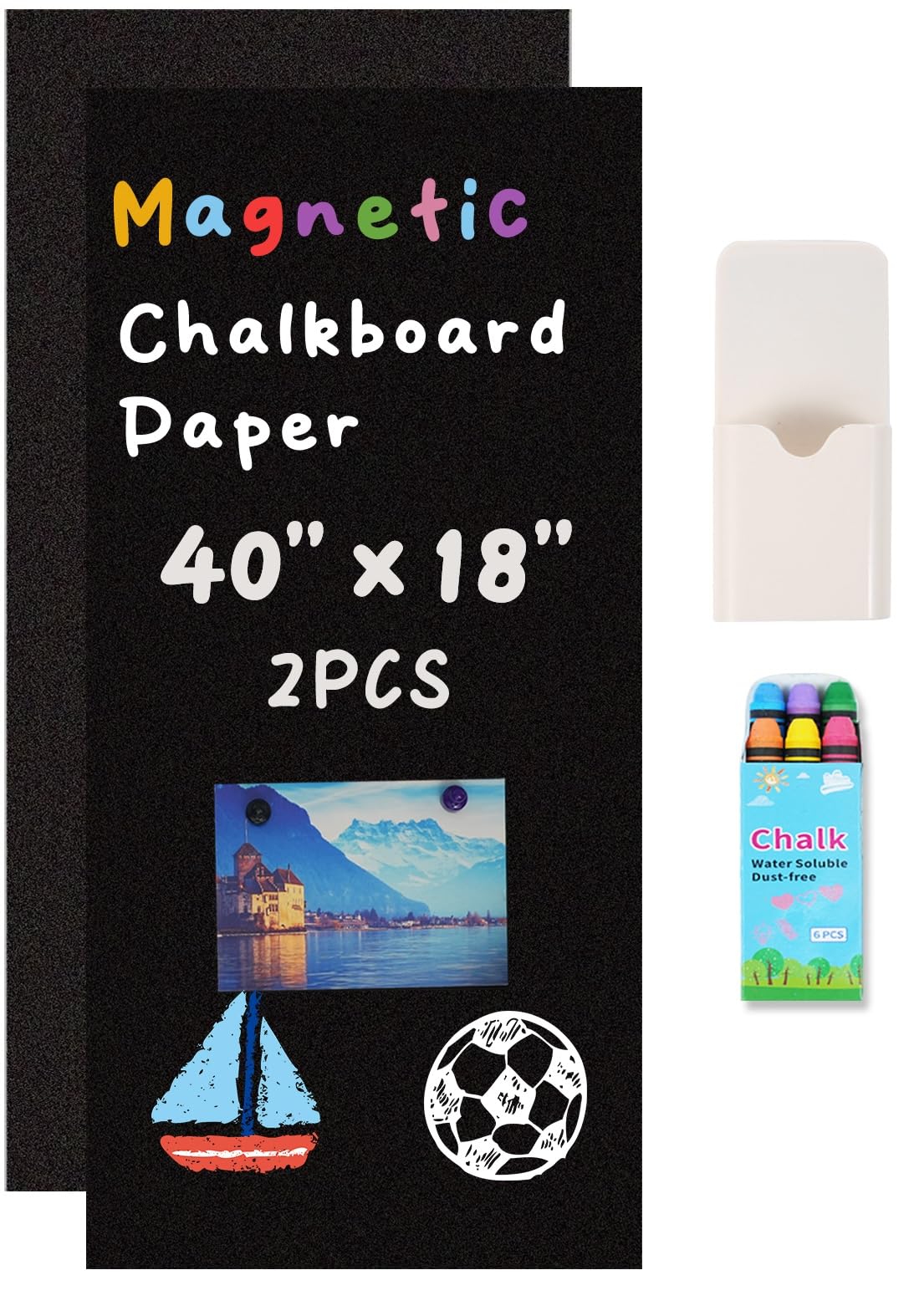 YOUNGJQ Magnetyczna tablica kontaktowa na ścianę, 100 x 45 cm, samoprzylepna tapeta tablicowa, odklej i przyklej, naklejka z 20 kredami, do pokoju zabaw i klasy, 2 szt