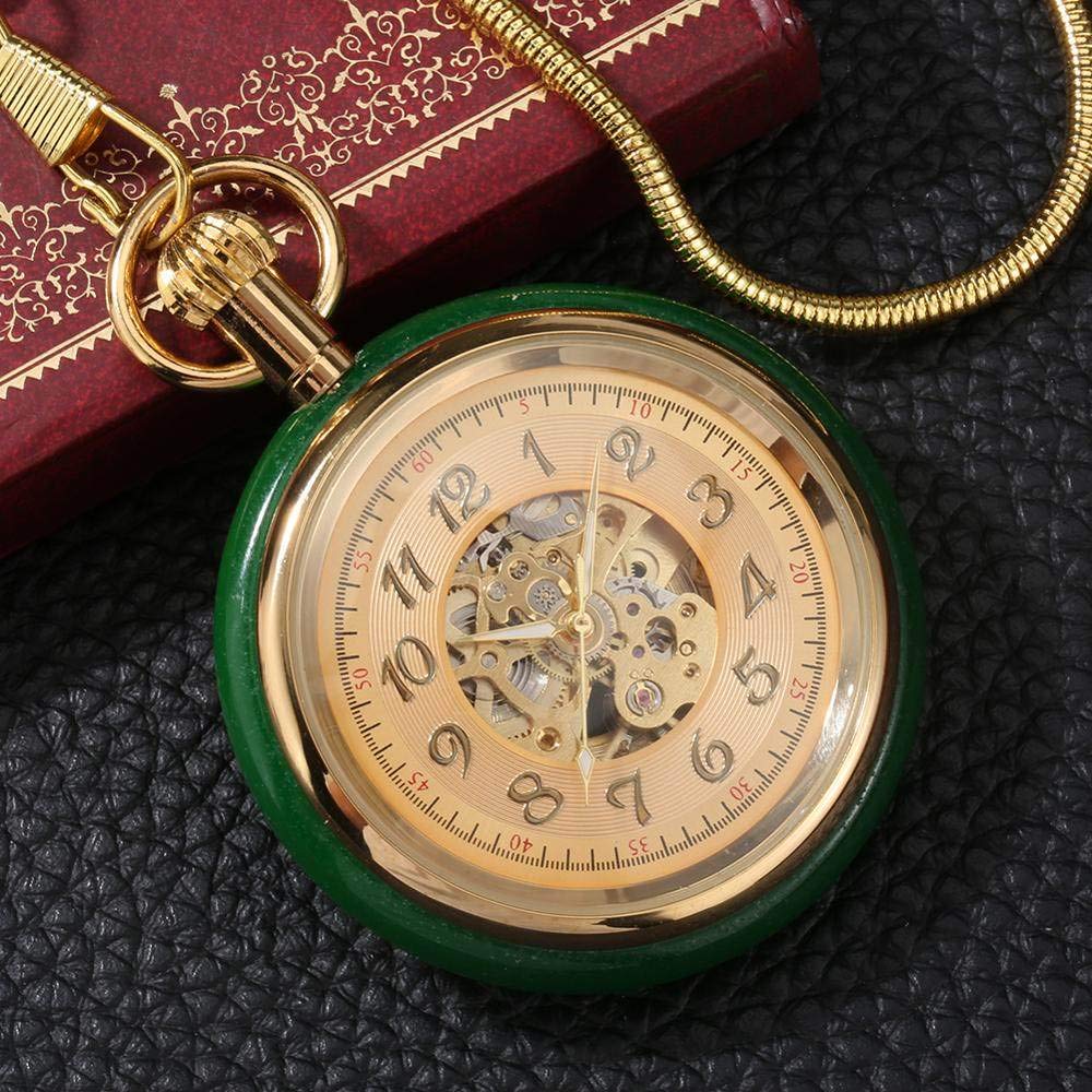 Hervorragende automatische mechanische Taschenuhr mit Jade-Gold-Aufzug, Skelett-Zifferblatt, Taschenuhrkette, Luxus mit Schlangenkette