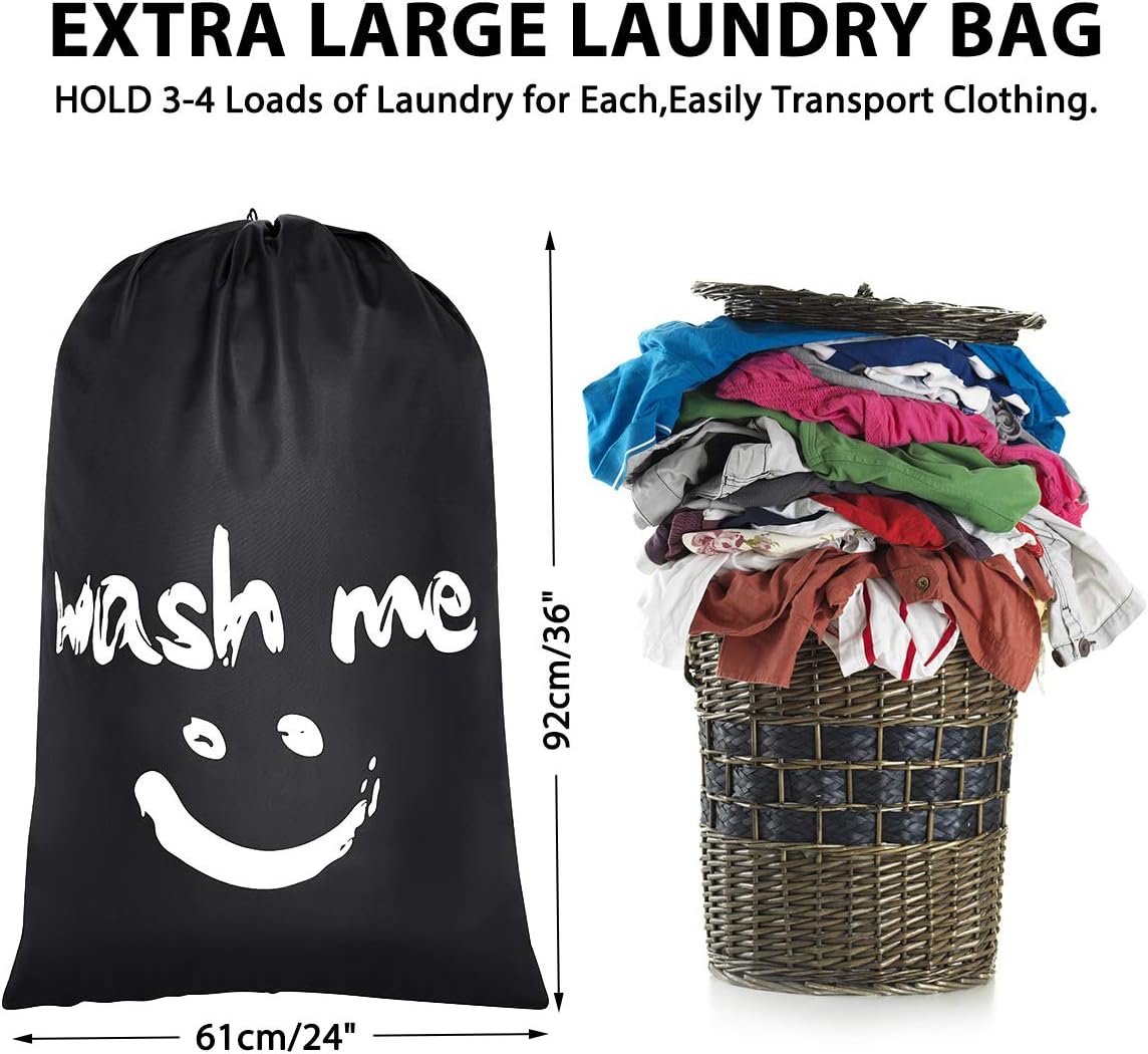 WOWLIVE 2 Pack Extra Large Travel Nylon Laundry Bag Set Storage Sturdy Rip-Stop Machine Washable Locking Drawstring Closure Heavy Duty Bag Hamper Liner(Black and Black)
