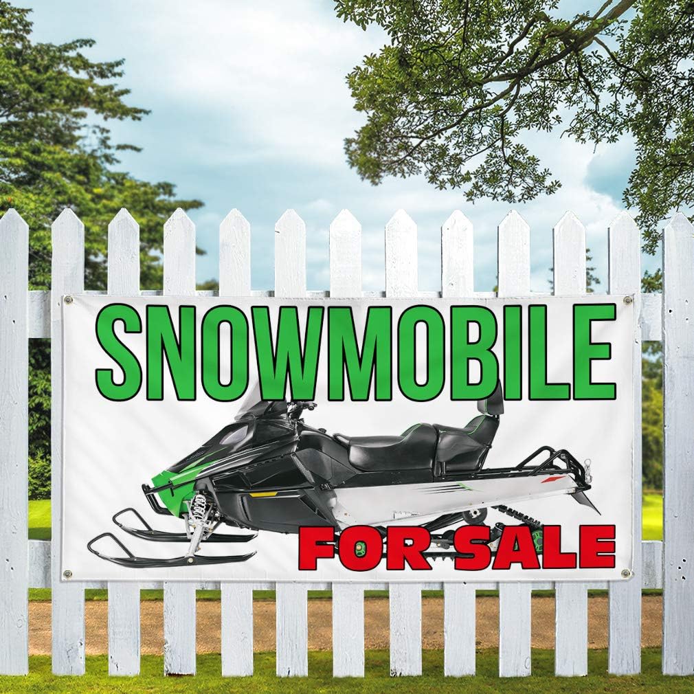 Vinyl Banner Multiple Sizes Snowmobile for Sale Advertising Printing Business Outdoor Weatherproof Industrial Yard Signs White 4 Grommets 16x40Inches