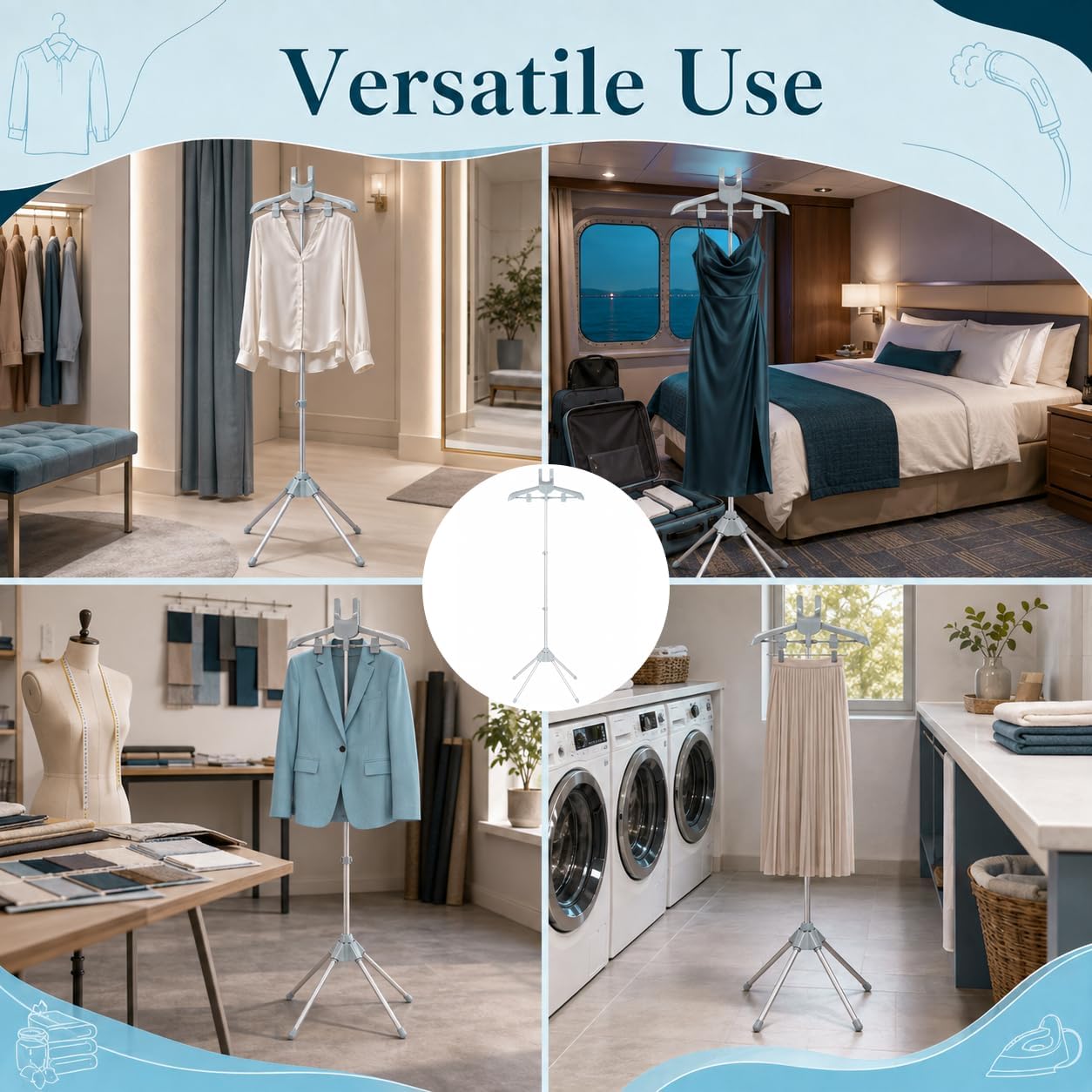 Foldable Garment Steamer Hanger Stand Kit,Adjustable Clothes Steaming Rack