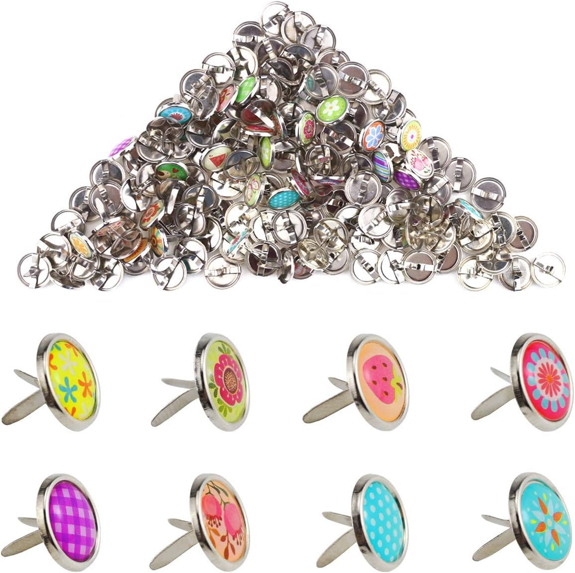 Yexpress 100 Pieces 12mm Mixed Mini Brads Round Paper Fasteners Brass Pastel Metal Brads for Scrapbooking Crafts DIY Paper
