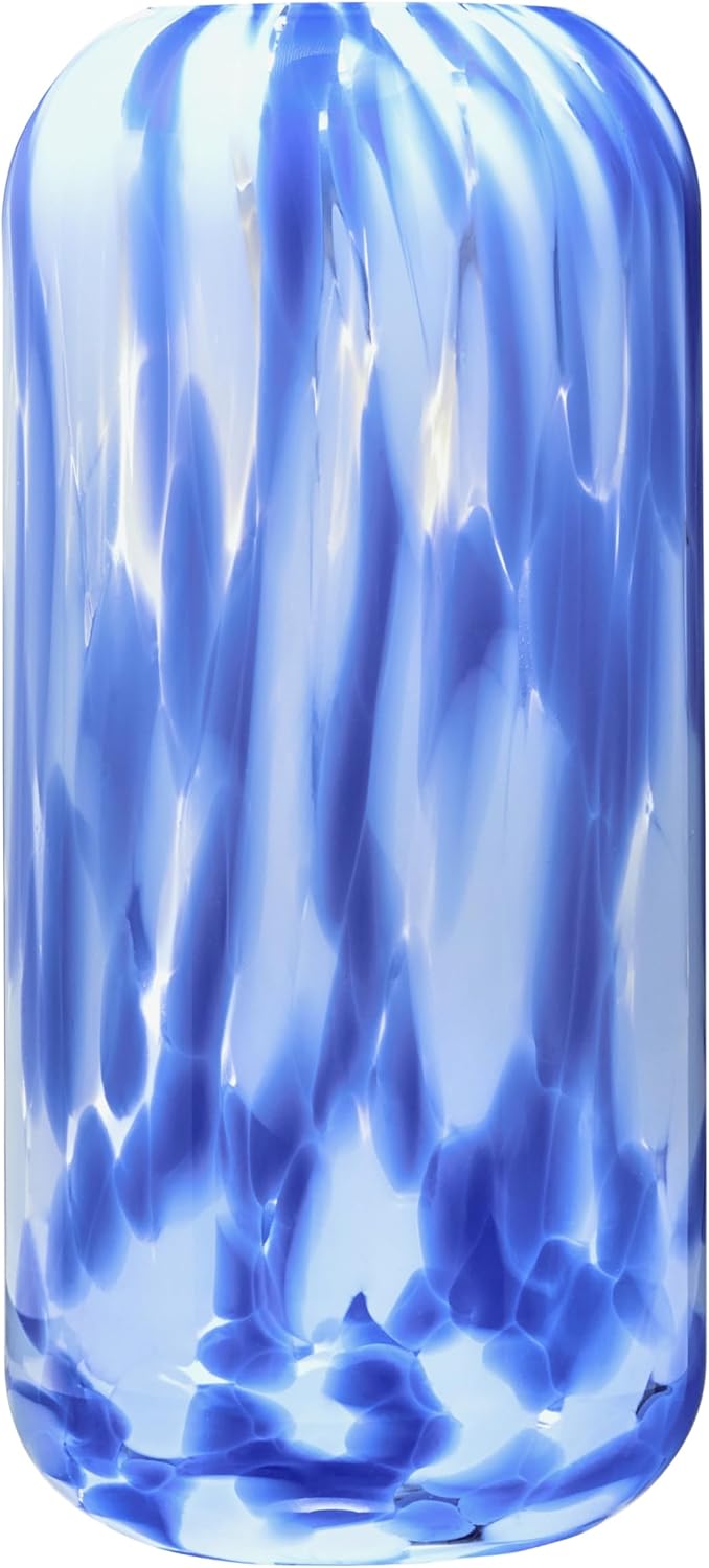 Handcrafted Lava Modern Decorative Large Glass Flower Vase, 10.75", Blue, Housewarming or Wedding Gift