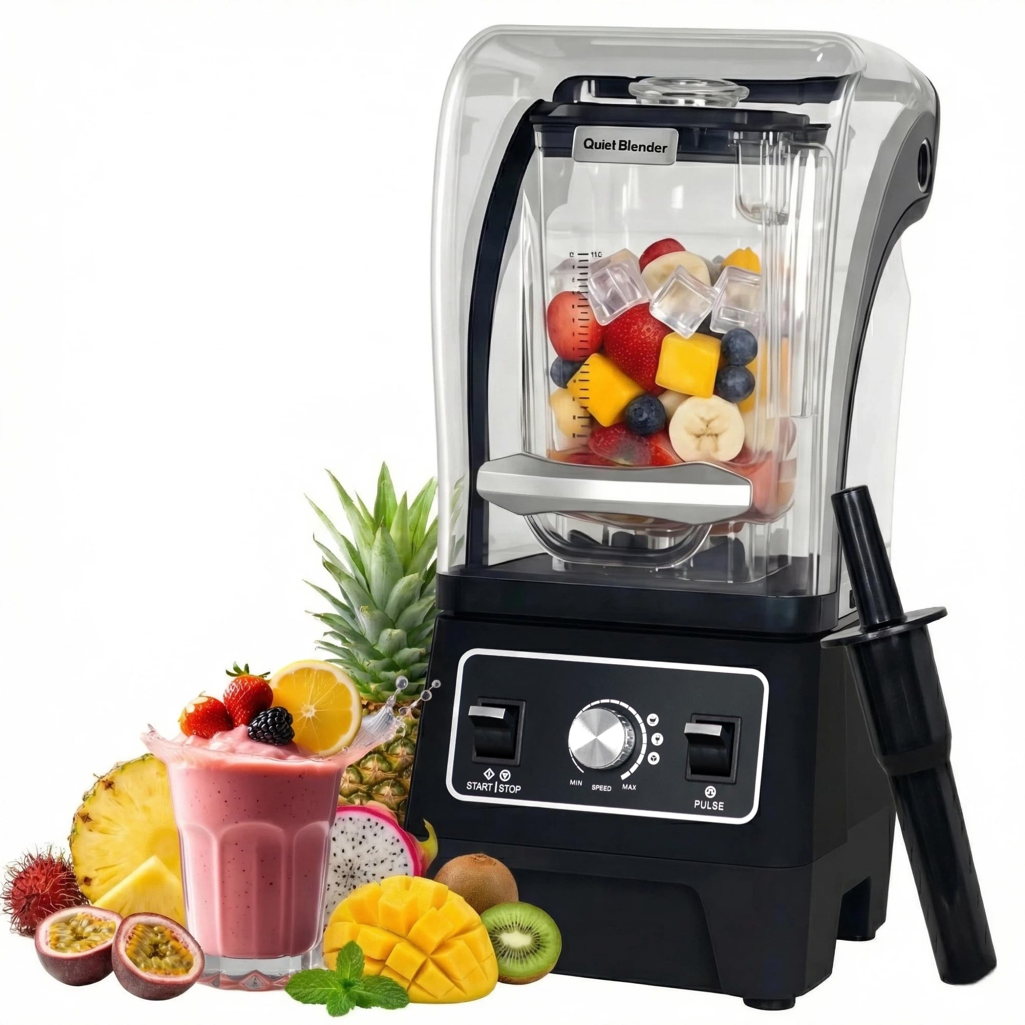 EASYROSE Blender Smoothie Maker 2L Food Blender with Sound Enclosure, 30000RPM Commercial Blenders for Kitchen, Milkshake, Cocktail & Fruit Juice, 10 Variable Speed, 1800W