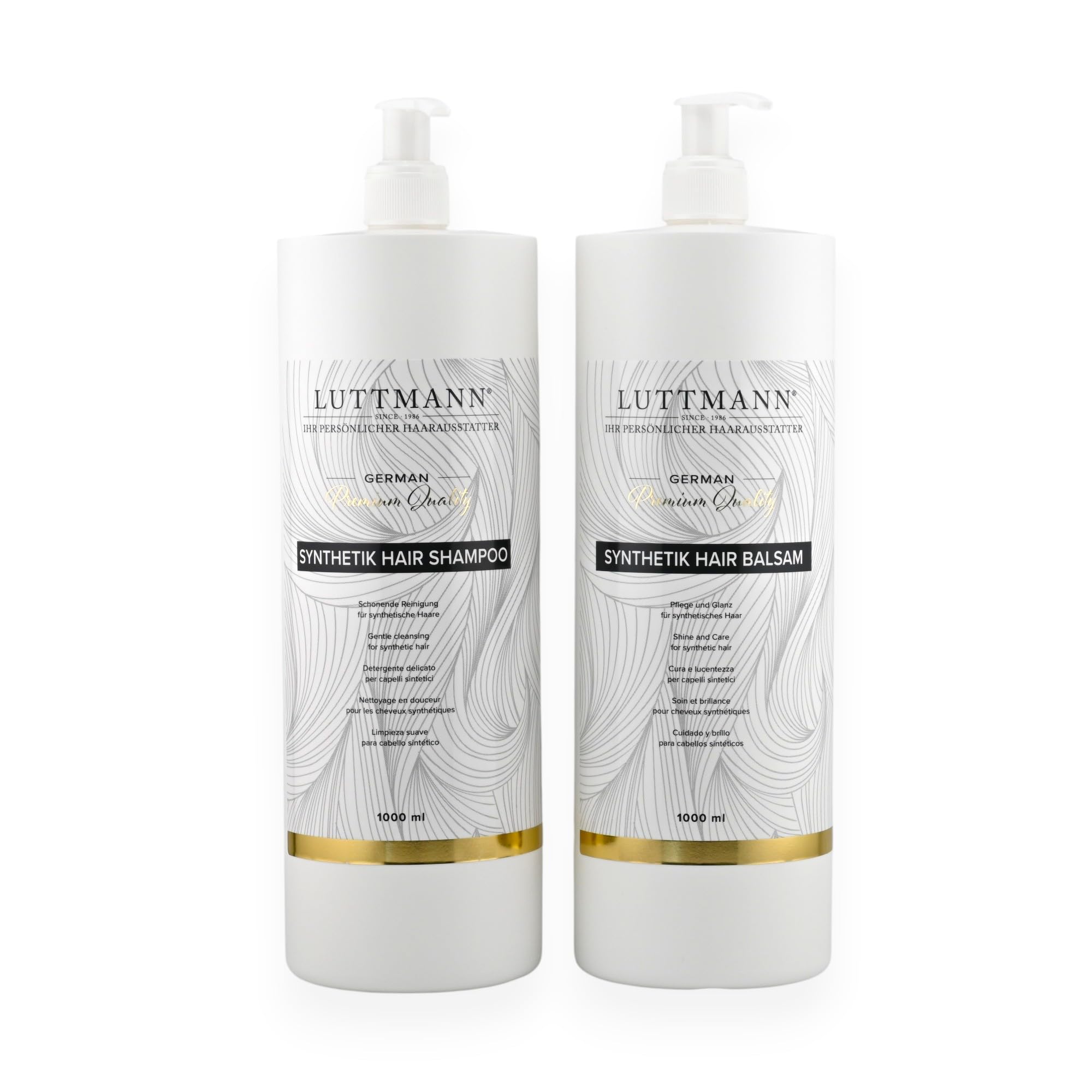 Juego de cuidado de pelo sintético para pelucas, champú y bálsamo, 1000 ml, limpieza suave para cabello sintético, especialmente para postizos y pelucas