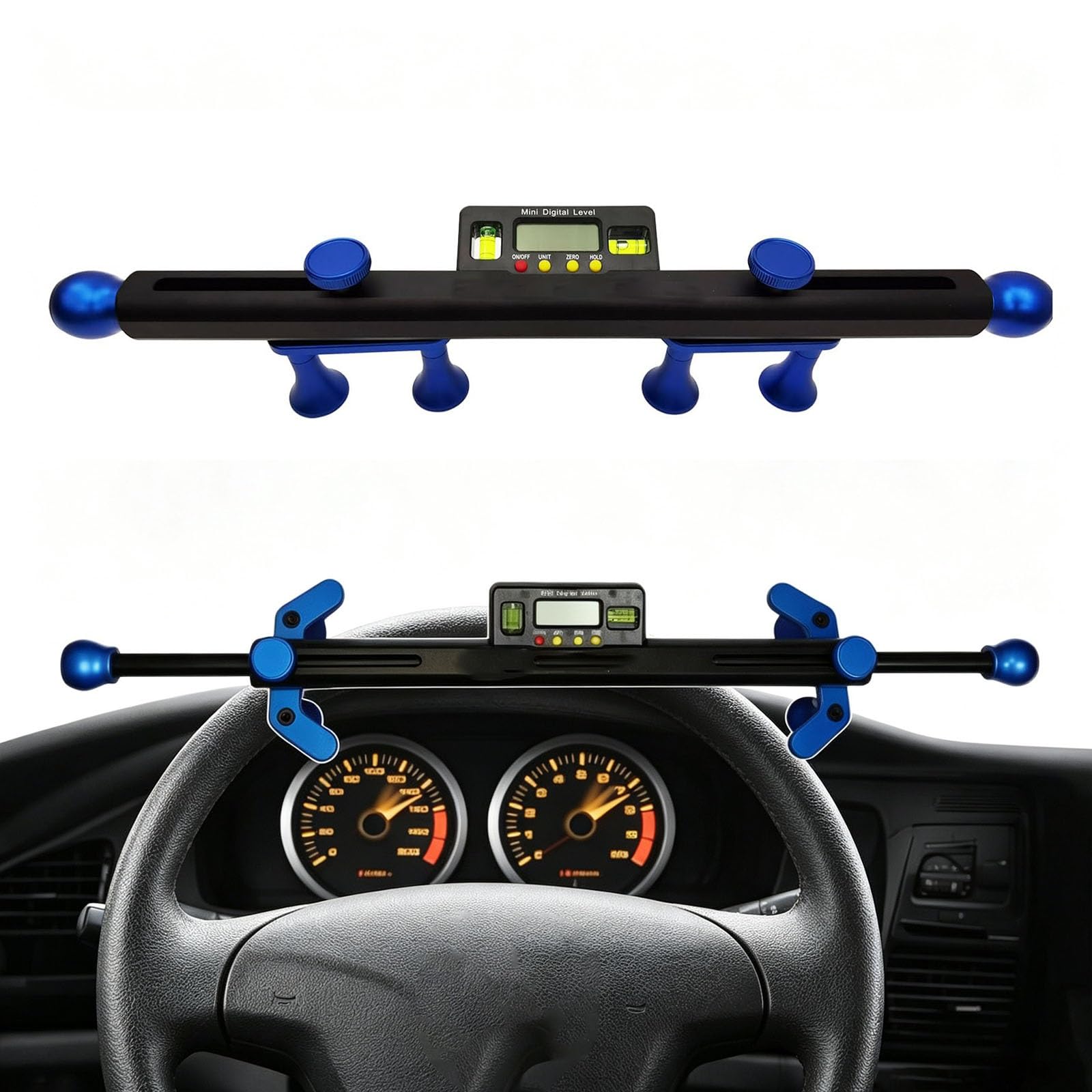 Strumento Di Allineamento Del Volante Dell'auto, Allineatore Di Livellamento Digitale Per Il Posizionamento Delle Quattro Ruote, Indicatore Elettronico Con Staffa Regolabile Da 19-37 Cm E Schermo