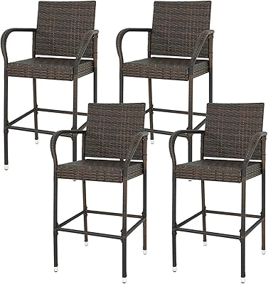 F2C Pack of 4 Brown Wicker Barstool All Weather Dining Chairs Outdoor Patio Furniture Bar Stools