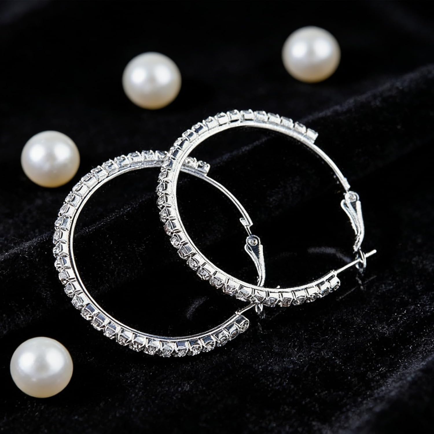 3 Pairs Rhinestone Hoop Earrings Set, Diameter Round Shiny Sparkly for Women Party Wedding